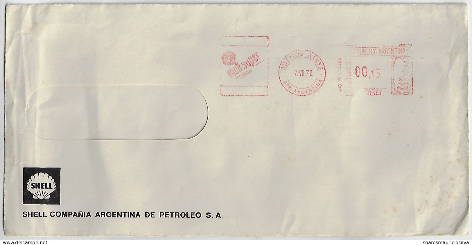 Argentina 1972 Commercial Cover From Buenos Aires Meter Stamp Hasler F66/F88 Slogan Shell Super Gas Gasoline Fuel Oil - Gaz