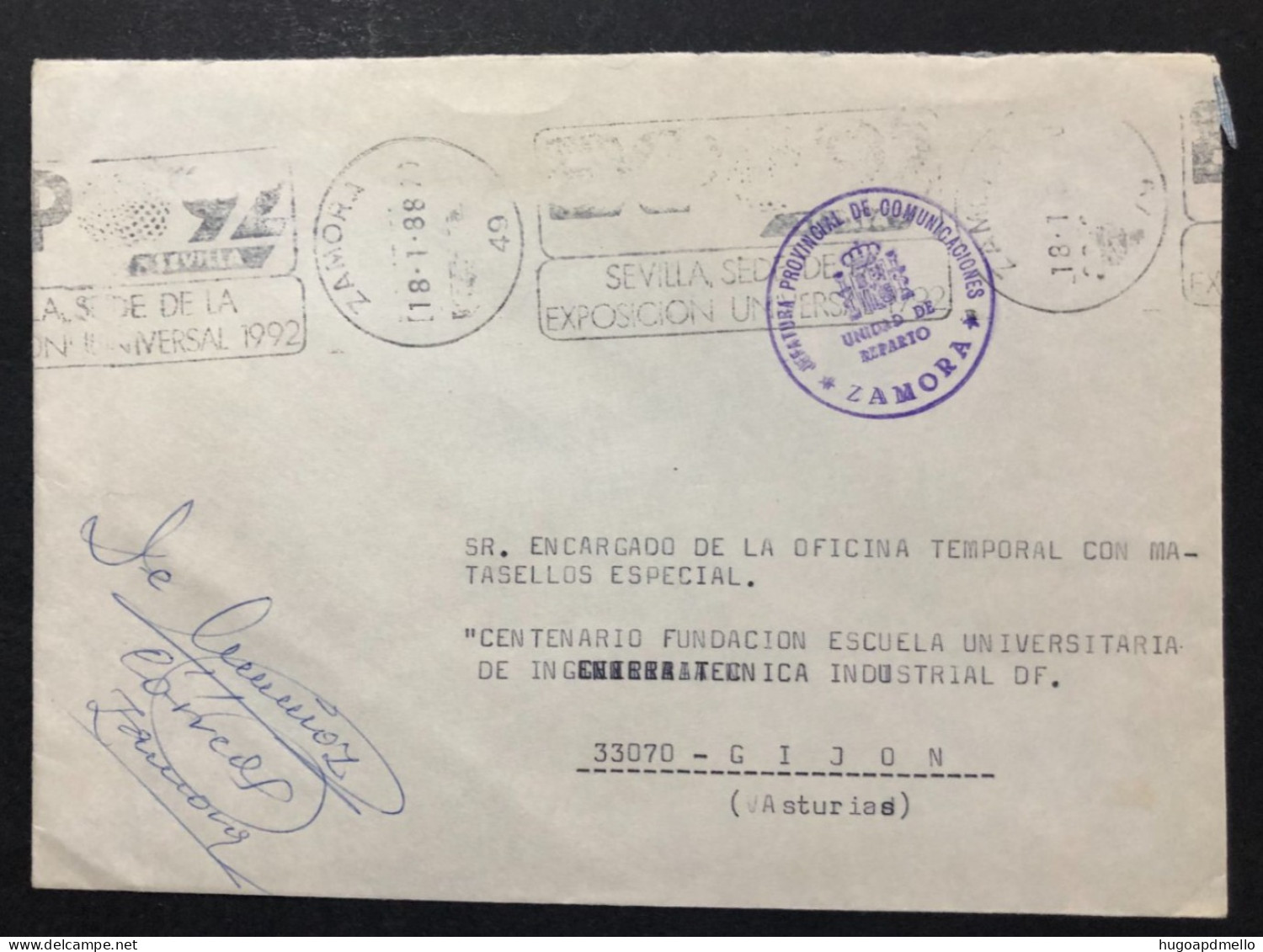 SPAIN, Cover With Special Cancellation « EXPO '92 », « ZAMORA Postmark », 1988 - 1992 – Séville (Espagne)
