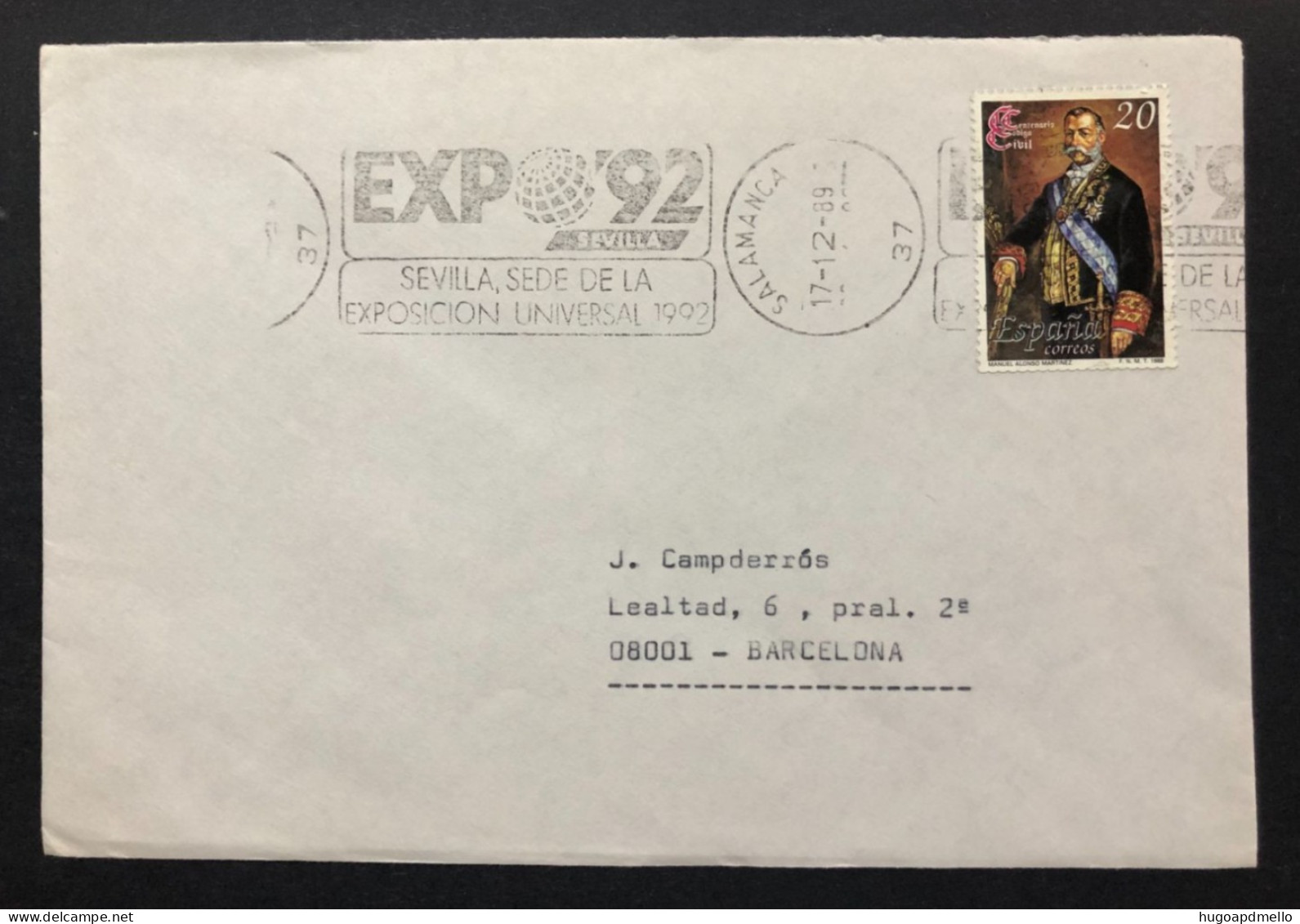 SPAIN, Cover With Special Cancellation « EXPO '92 », « SALAMANCA Postmark », 1989 - 1992 – Sevilla (España)