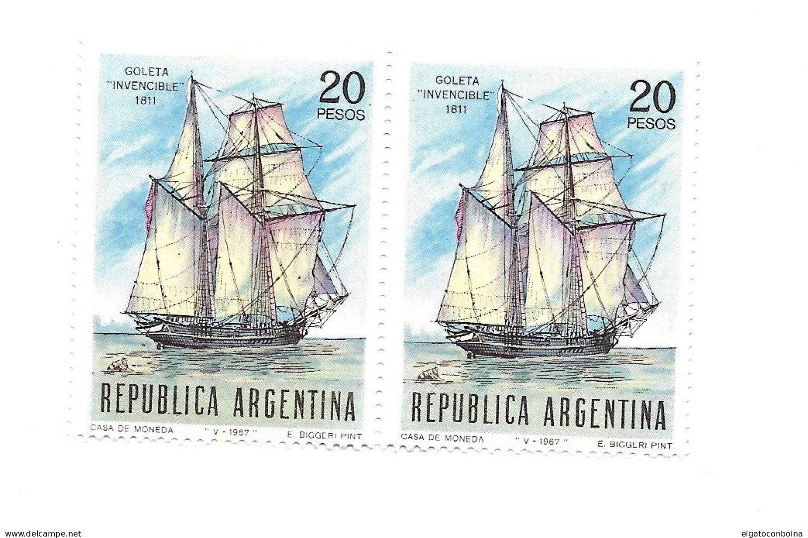 ARGENTINA 1967 SHIPS MARINE DAY GOLETA INVENCIBLE 1811 PAIR OF 2 VALUES MINT NH - Ongebruikt