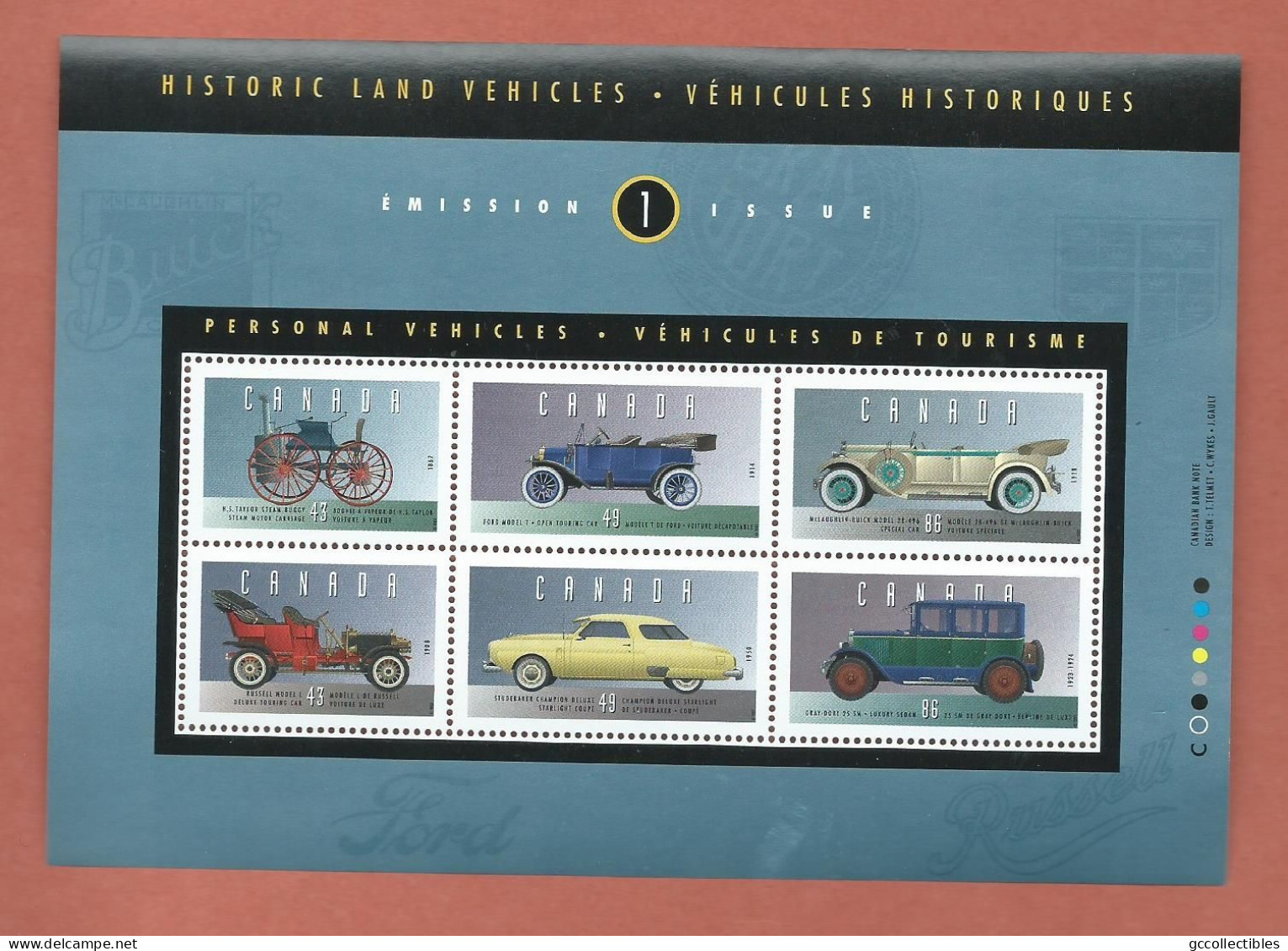 Canada # 1490 Souvenir Sheet MNH - Historic Land Vehicles - 1 - Blocks & Sheetlets