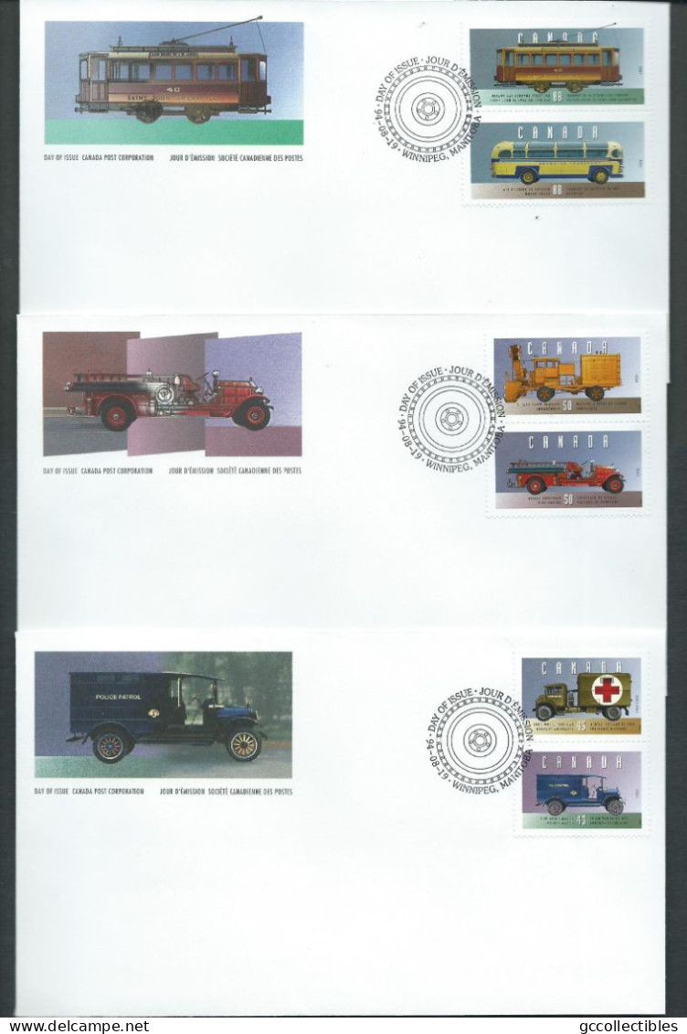 Canada # 1527 (a-f) - 3 FDCs In Cardboard - Historic Public Service Vehicles - 2 - 1991-2000