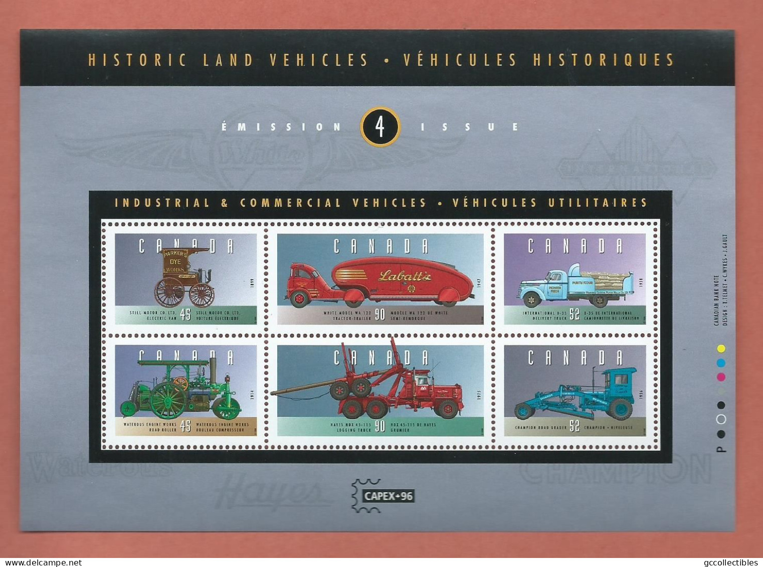 Canada # 1604 Souvenir Sheet Of 6 MNH - Historic Land Vehicles - 4 - Hojas Bloque