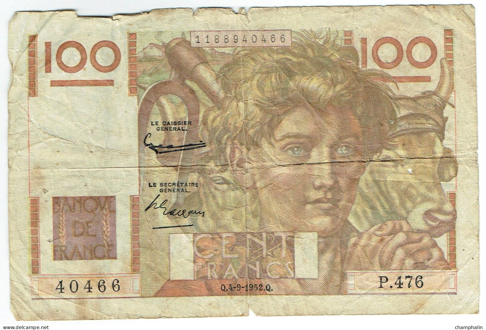 France - Billet De 100 Francs Type Jeune Paysan - 4 Septembre 1952 - 100 F 1945-1954 ''Jeune Paysan''