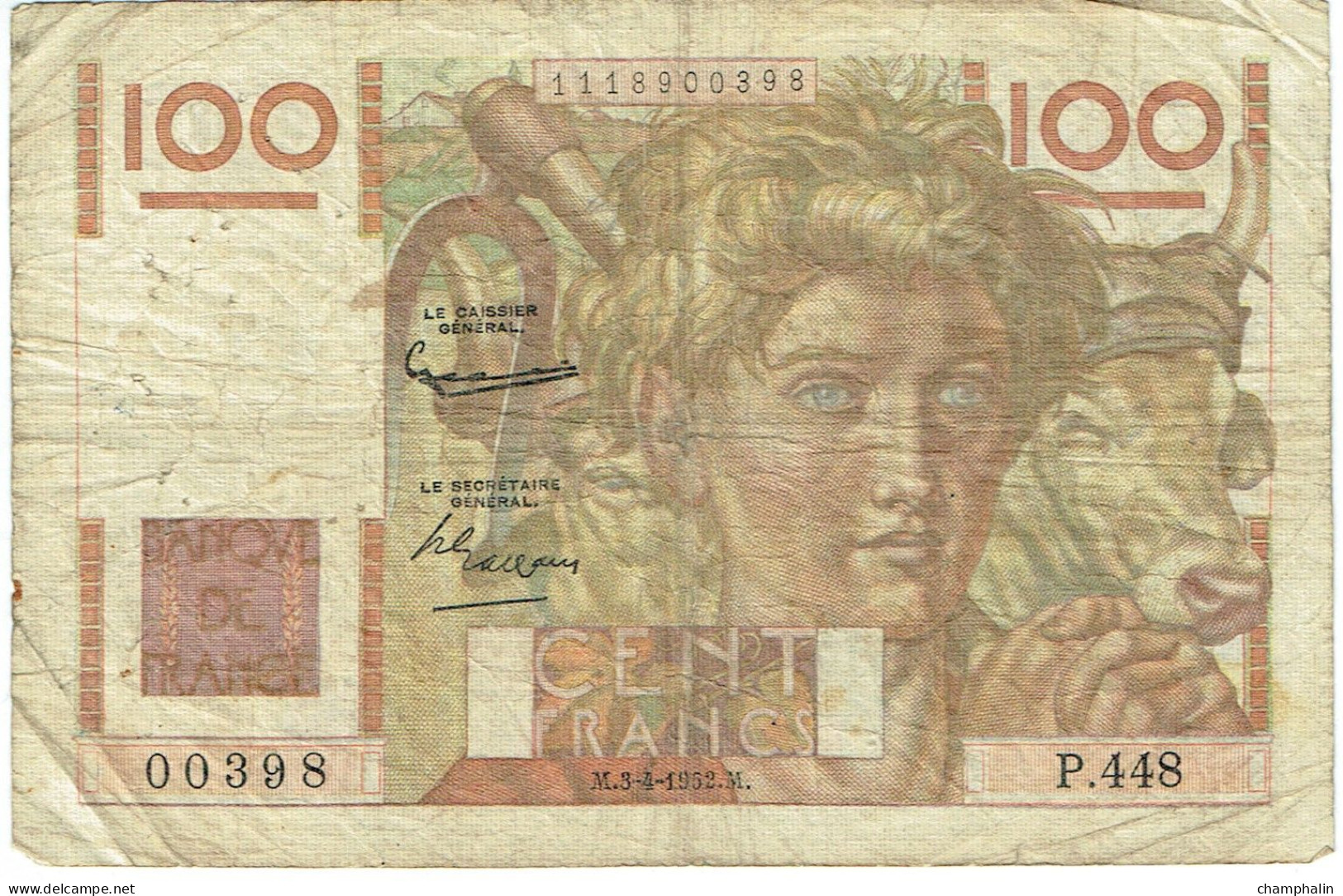 France - Billet De 100 Francs Type Jeune Paysan - 3 Avril 1952 - 100 F 1945-1954 ''Jeune Paysan''