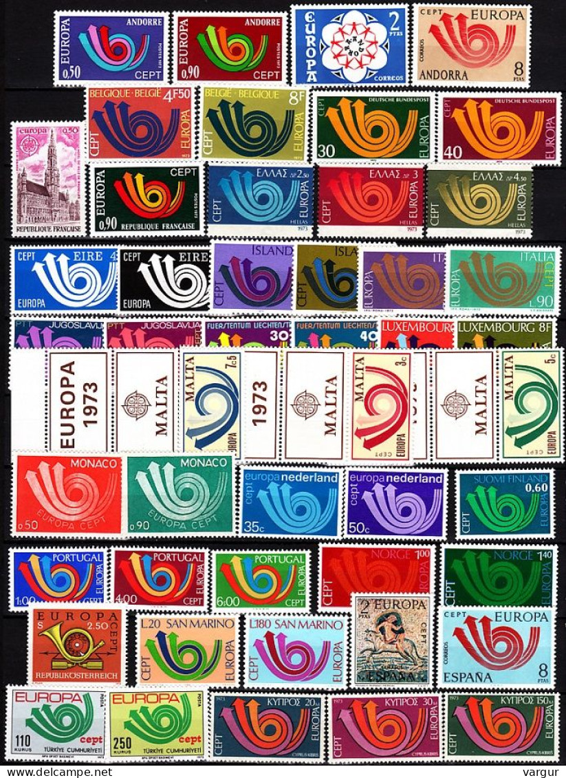 EUROPA CEPT 1973 Complete Collection, Less Switzerland: 23 Countries, MNH - Années Complètes