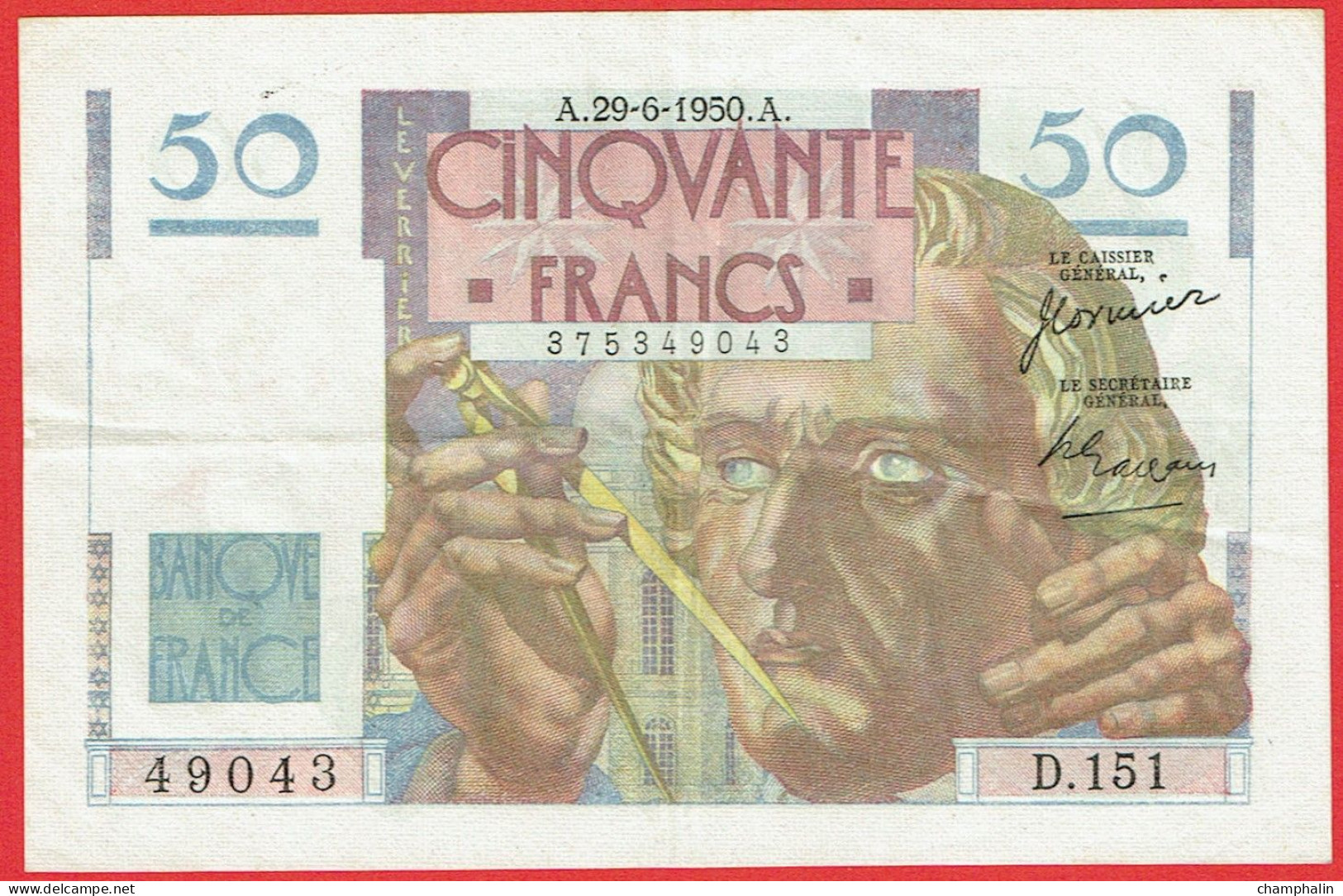 France - Billet De 50 Francs Type Le Verrier - 29 Juin 1950 - 50 F 1946-1951 ''Le Verrier''