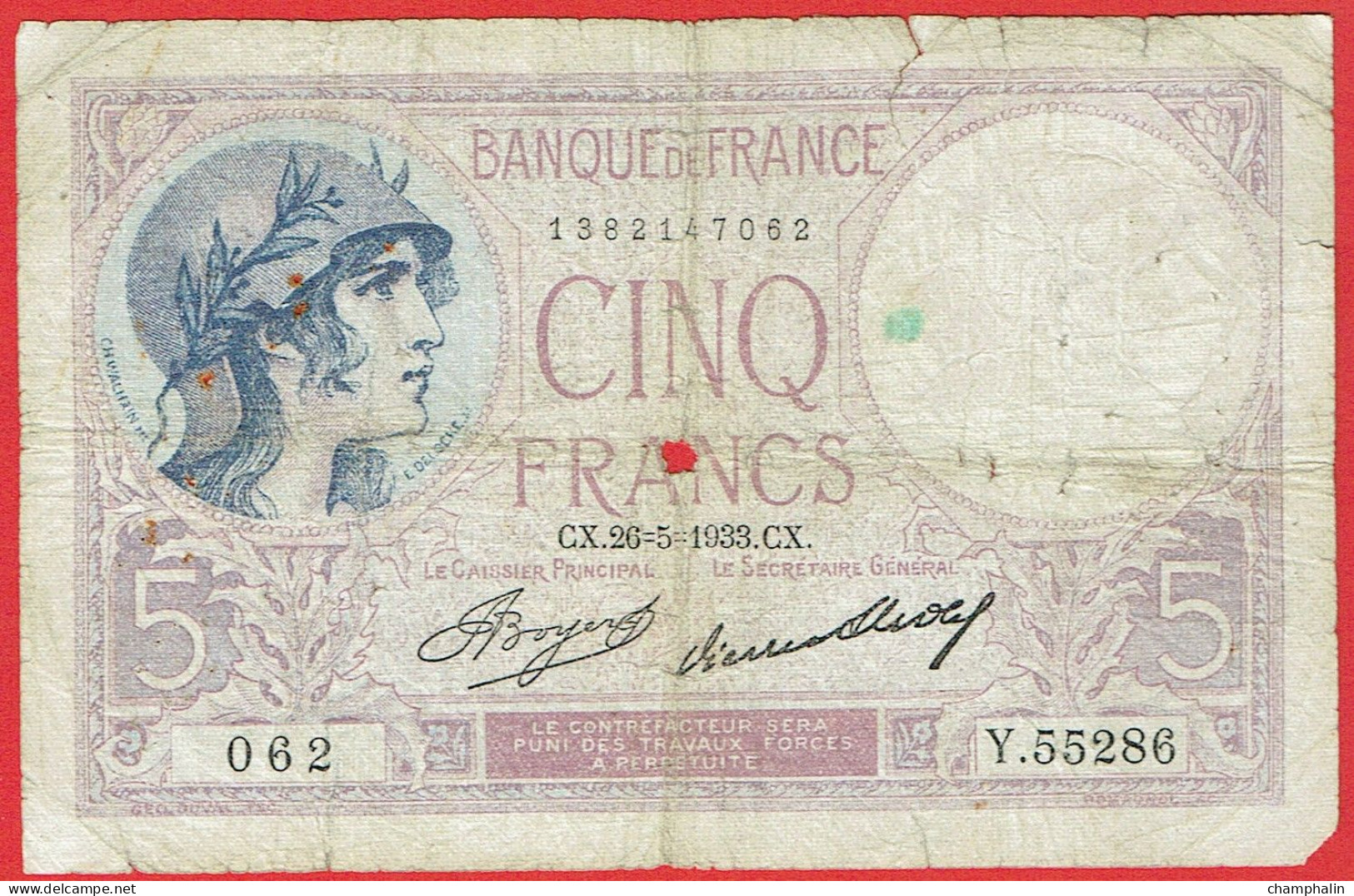 France - Billet De 5 Francs Type Violet - 26 Mai 1933 - 5 F 1917-1940 ''Violet''
