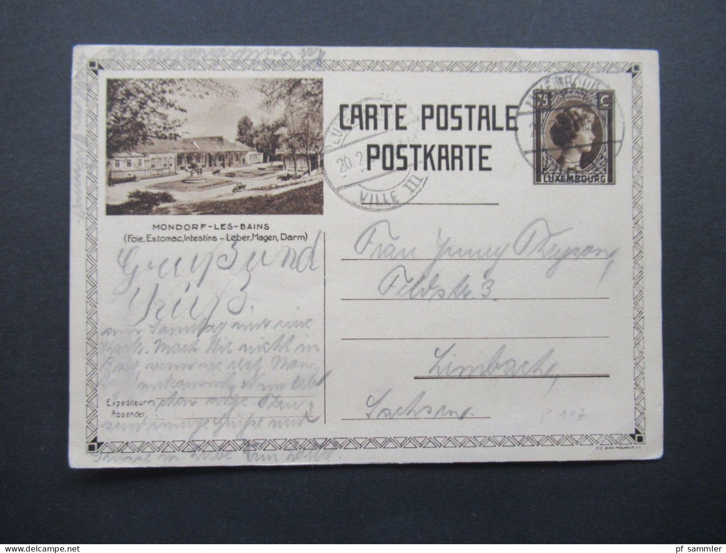 Luxemburg Um 1931 Bildganzsache Bild: Mondorf Les Bains Nach Limbach Gesendet Mit Viel Text!! - Stamped Stationery