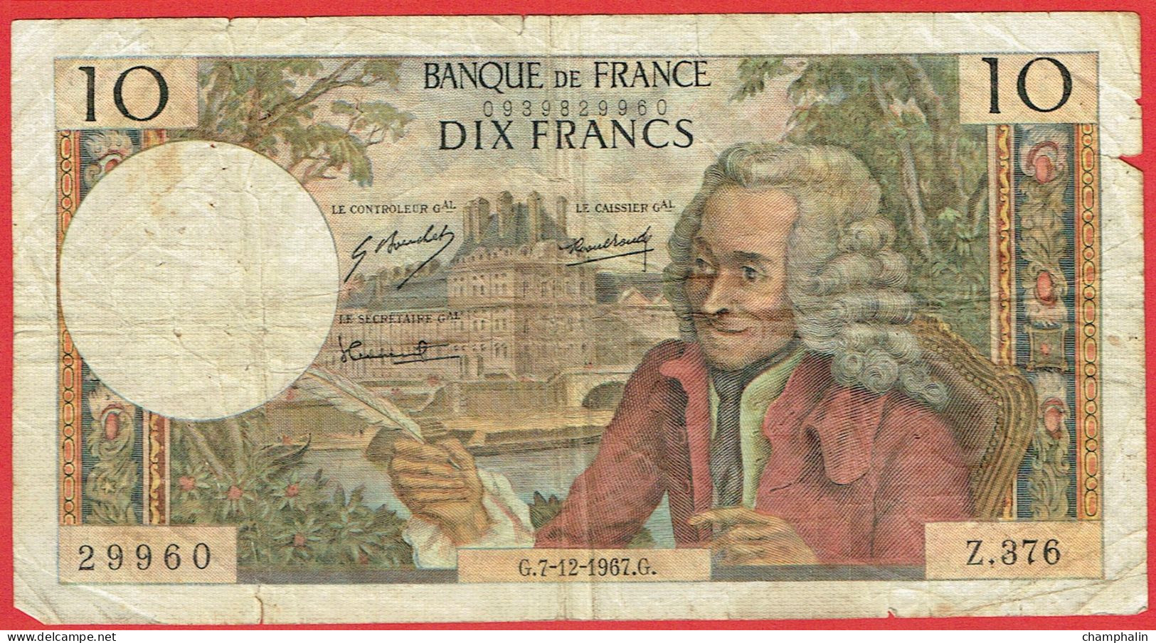 France - Billet De 10 Francs Type Voltaire - 7 Décembre 1967 - 10 F 1963-1973 ''Voltaire''