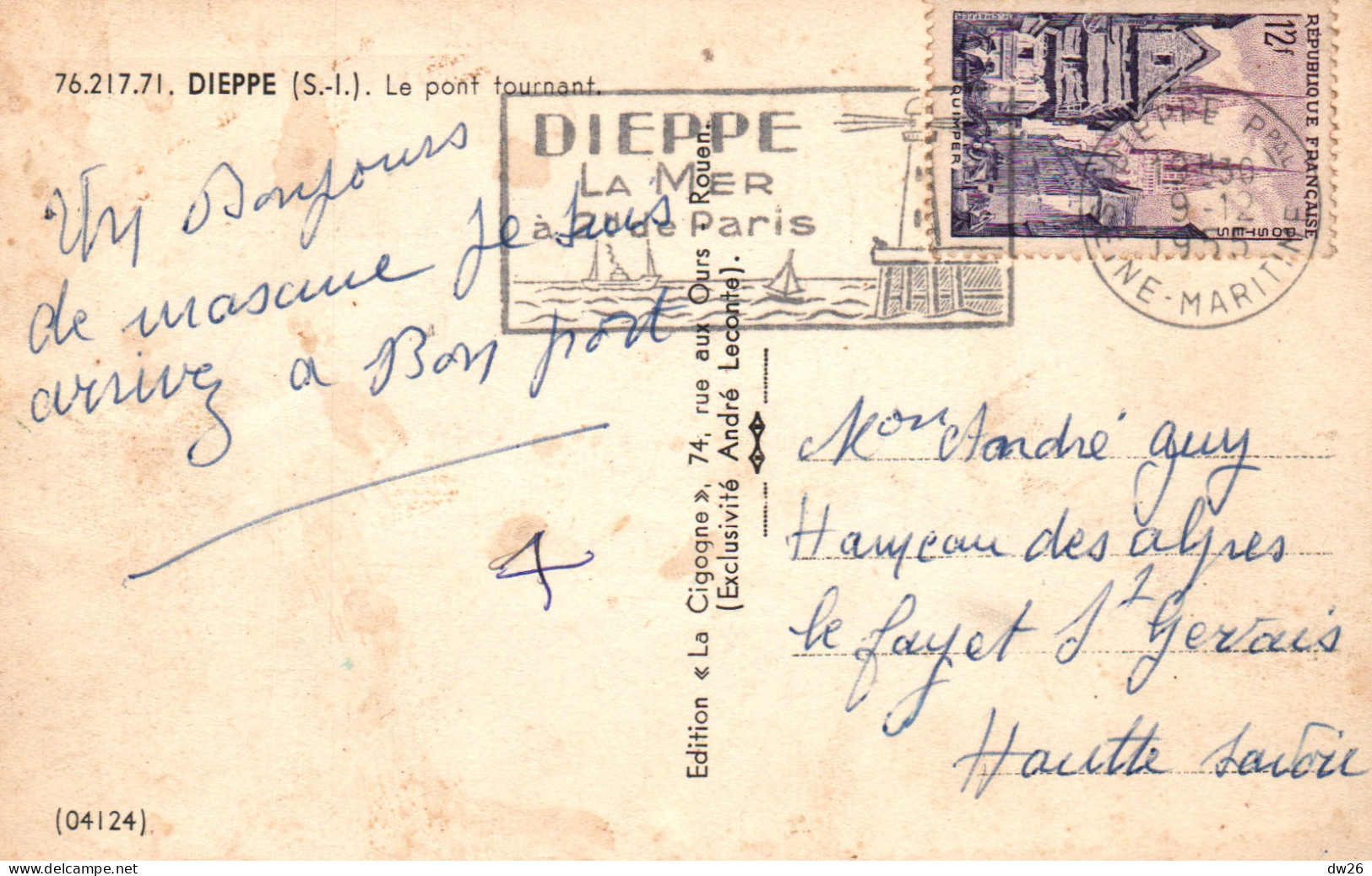 Dieppe - Le Pont Tournant, Bateau De Pêche - Carte La Cigogne De 1955 - Dieppe