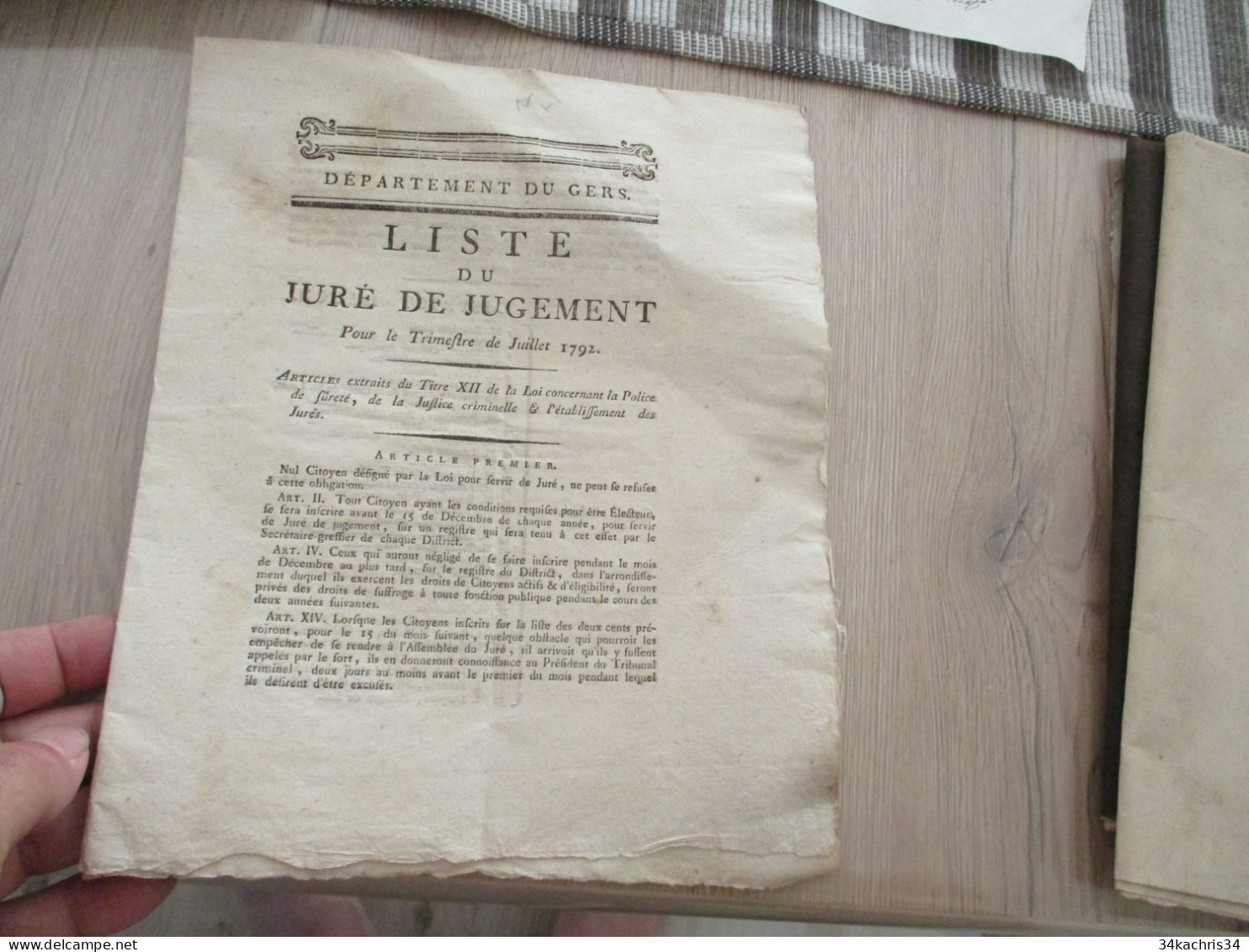 N7 Gers Révolution Liste Du Juré De Jugement ^pour Le Trimestre De Juillet 1792 Annoté - Décrets & Lois