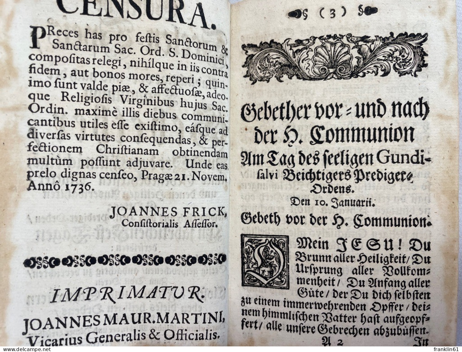 Geistliche Seelen-Speis, Oder Andächtige Vor- Und Nach Der Communion Gebether, Zu Gott Dem Allmächtige[n], Sei - Autres & Non Classés