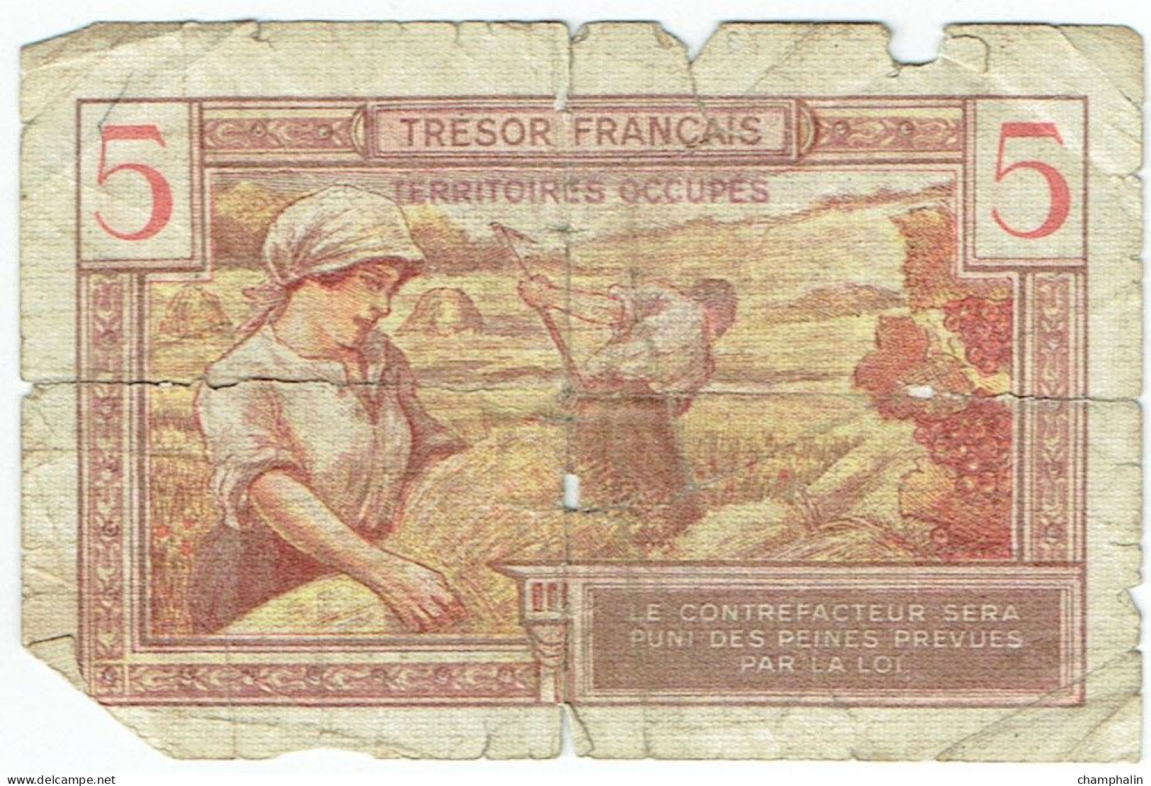 France - Billet De 5 Francs - Trésor Français - Territoires Occupés - 1947 Staatskasse Frankreich