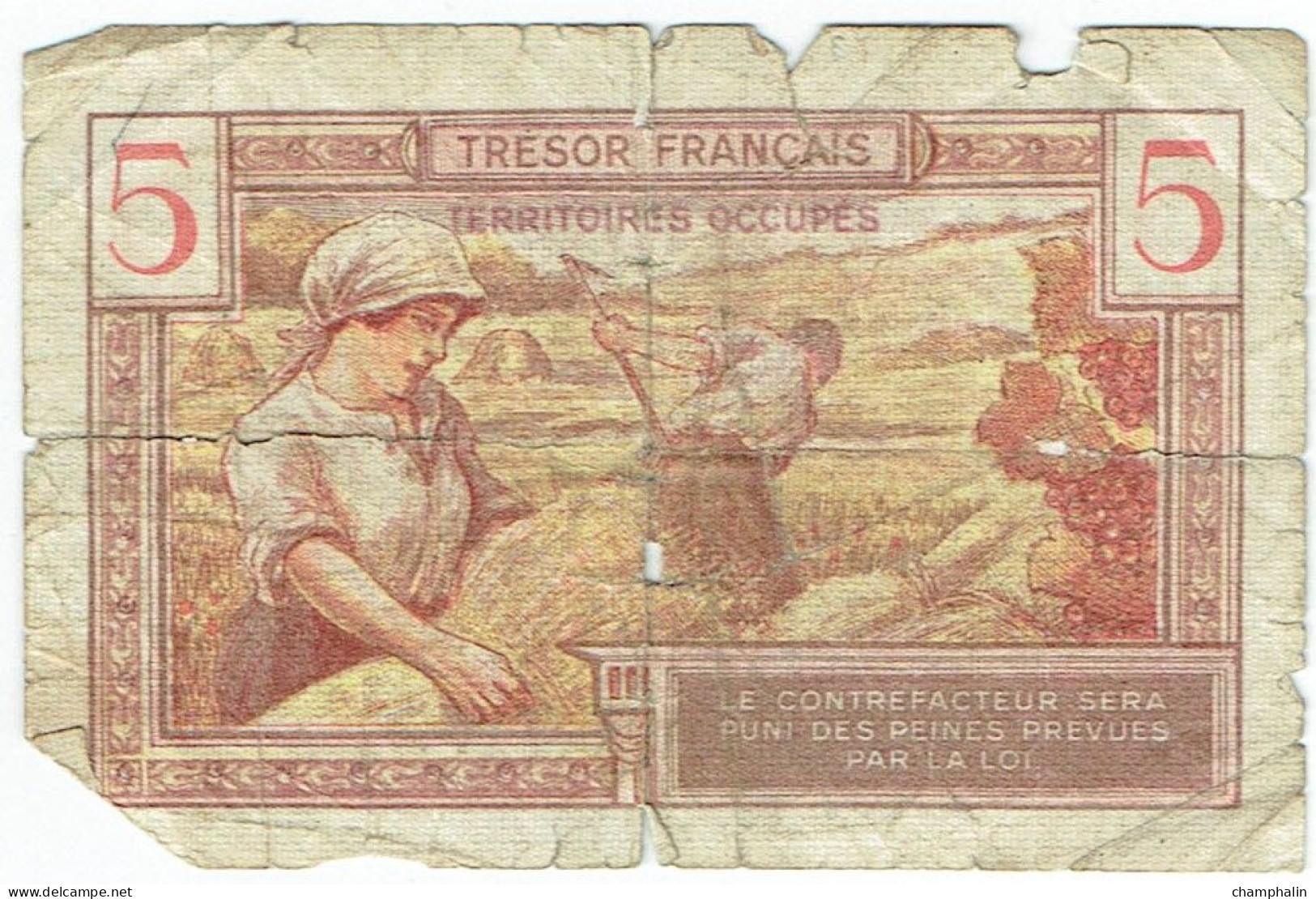 France - Billet De 5 Francs - Trésor Français - Territoires Occupés - 1947 Tesoro Francés