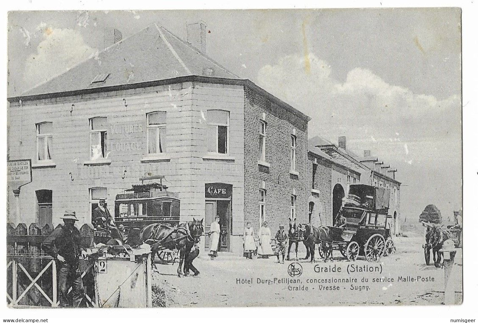 GRAIDE ( Station )- Hôtel Dury-Petitjean, Concessionnaire Du Service Malle-Poste -GRAIDE-VRESSE-SUGNY ( TRES RARE ) - Bièvre