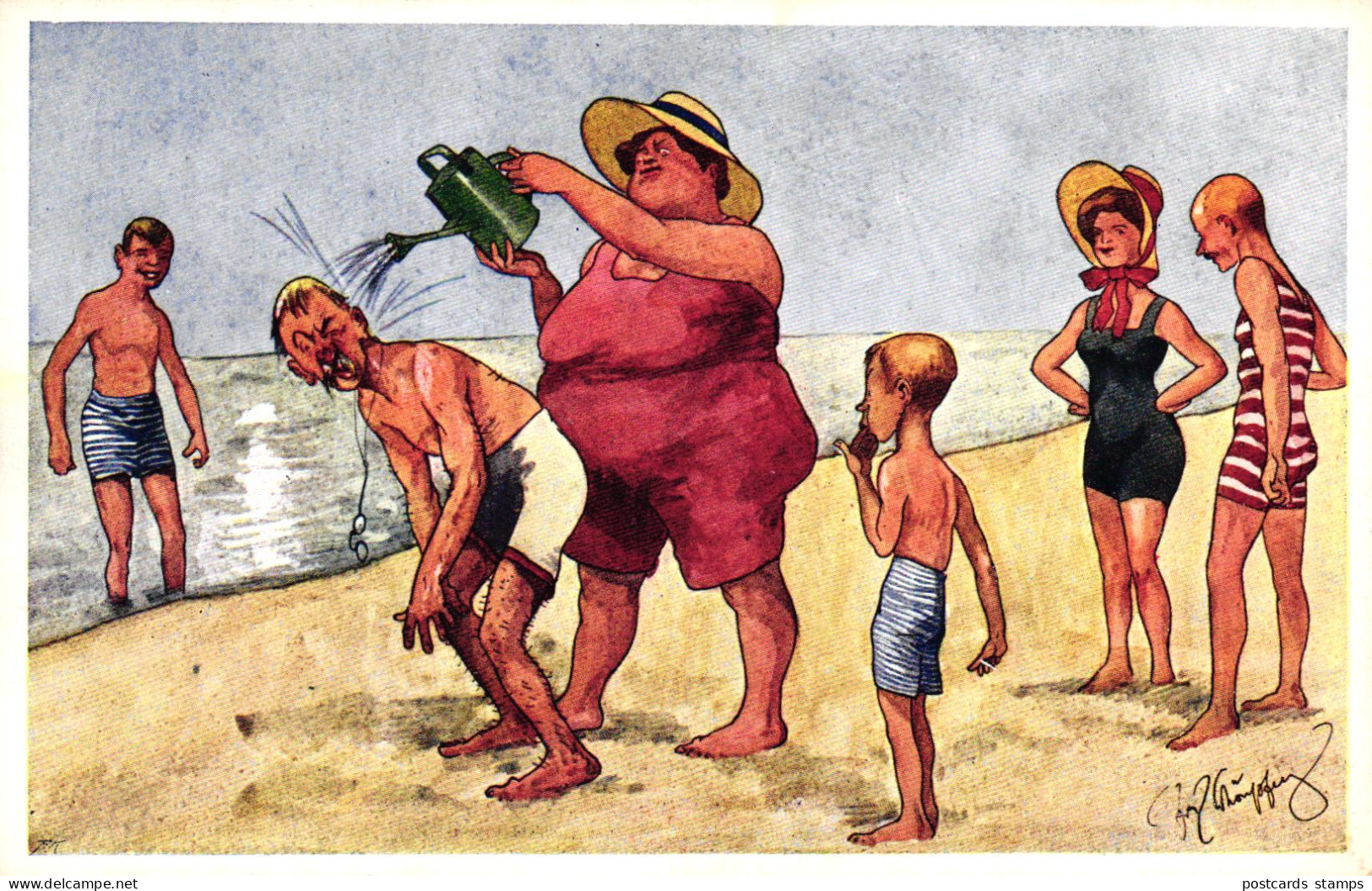 Meer, Strand, Strandleben, Humor, Sign. Fritz Schönpflug, Um 1910/15 - Schoenpflug, Fritz