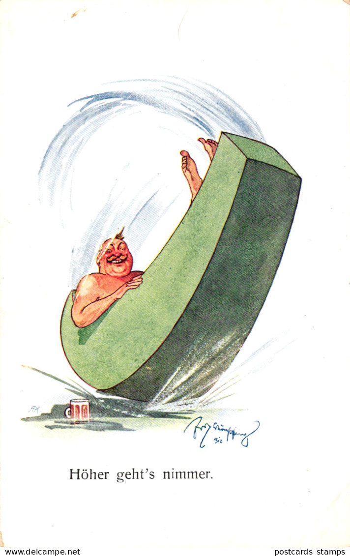 Mann Schaukelt In Der Wanne, Humor, Sign. Fritz Schönpflug, Um 1910/15 - Schoenpflug, Fritz