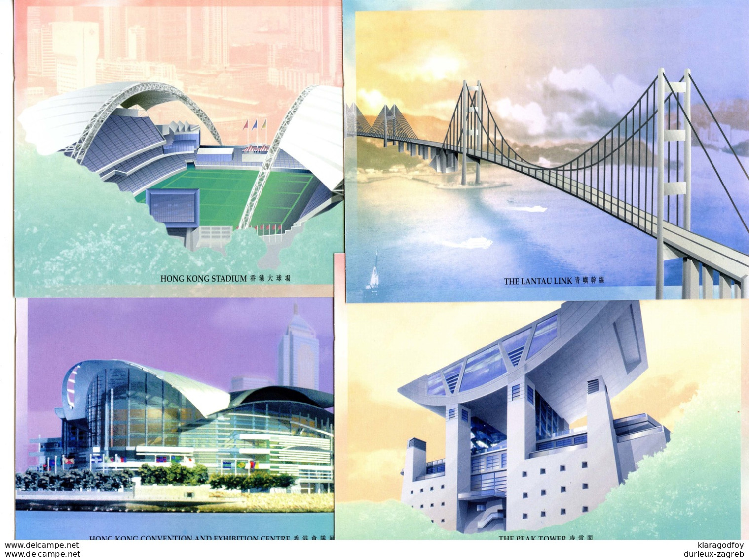 Hong Kong Modern Landmarks 1997 Set Of Four Postage Prepaid Picture Cards 200120 - Postwaardestukken