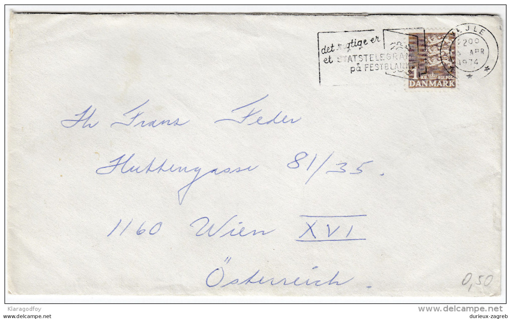 Denmark Letter Cover Travelled 1974 To Wien Slogan Postmark Statstelegram Bb160217 - Brieven En Documenten