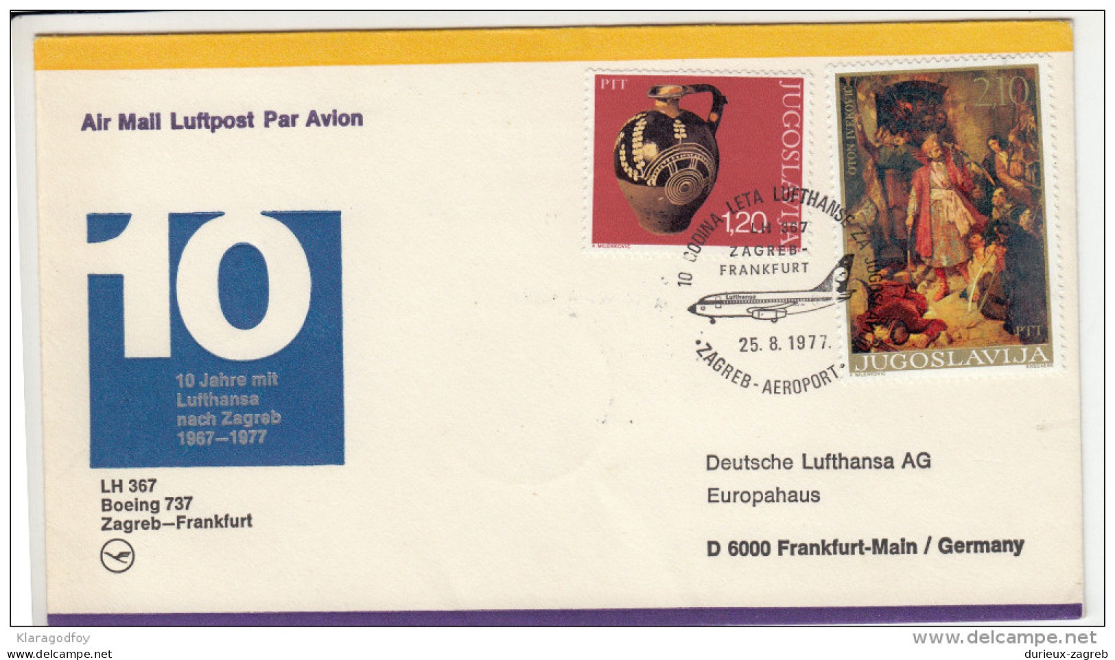 Yugoslavia Lufthansa Airmail Letter Cover & Special Postmark 10 Years Of Zagreb-Frankfurt Flight Bb151011 - Airmail