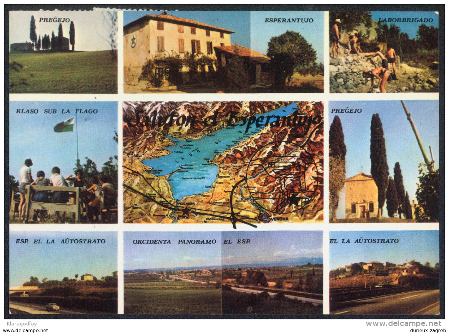 Esperanto Italy 1979 Esperantujo Special Postmark And Cinderellas On Postcard Kavalcaselle Not Travelled Bb150918 - Esperanto