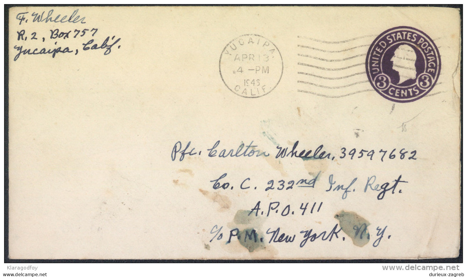 United States Postal Stationery Stamped Cover Travelled 1945 Bb - 1941-60