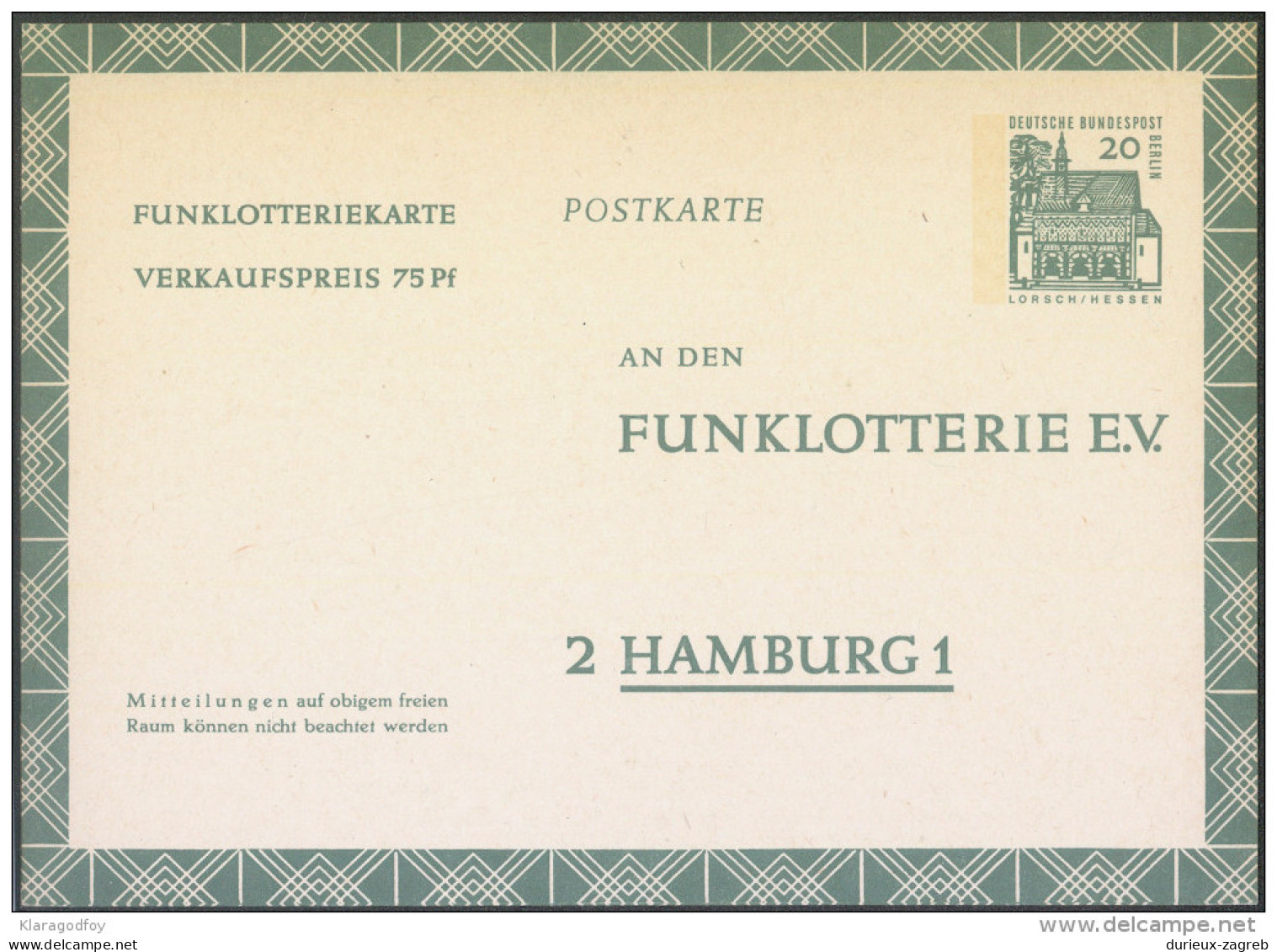 Germany Berlin Postal Stationery Postcard Postkarte Funkloterie Unused Bb - Cartes Postales - Neuves