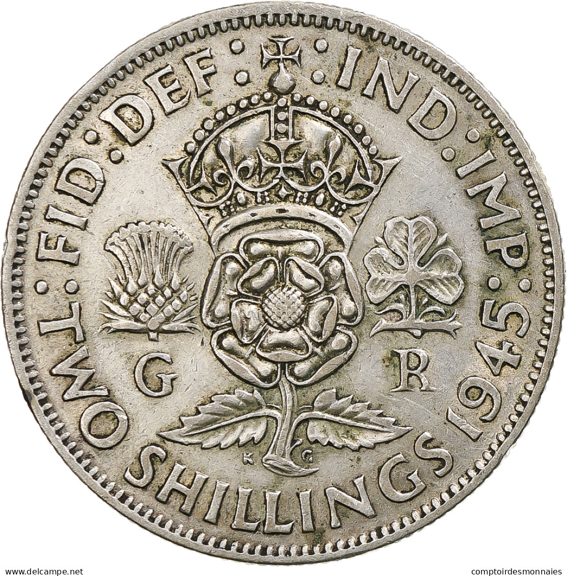 Monnaie, Grande-Bretagne, George VI, Florin, Two Shillings, 1945, TTB, Argent - J. 1 Florin / 2 Schillings