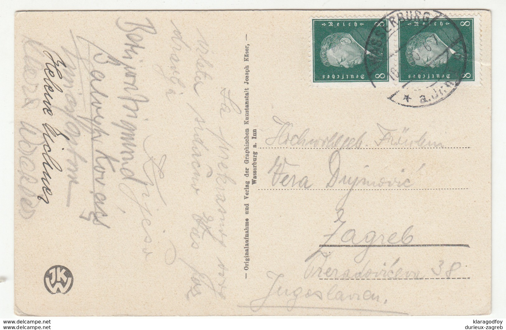 Wasserburg Am Inn Old Postcard Posted 193? To Zagreb B191215 - Wasserburg (Inn)