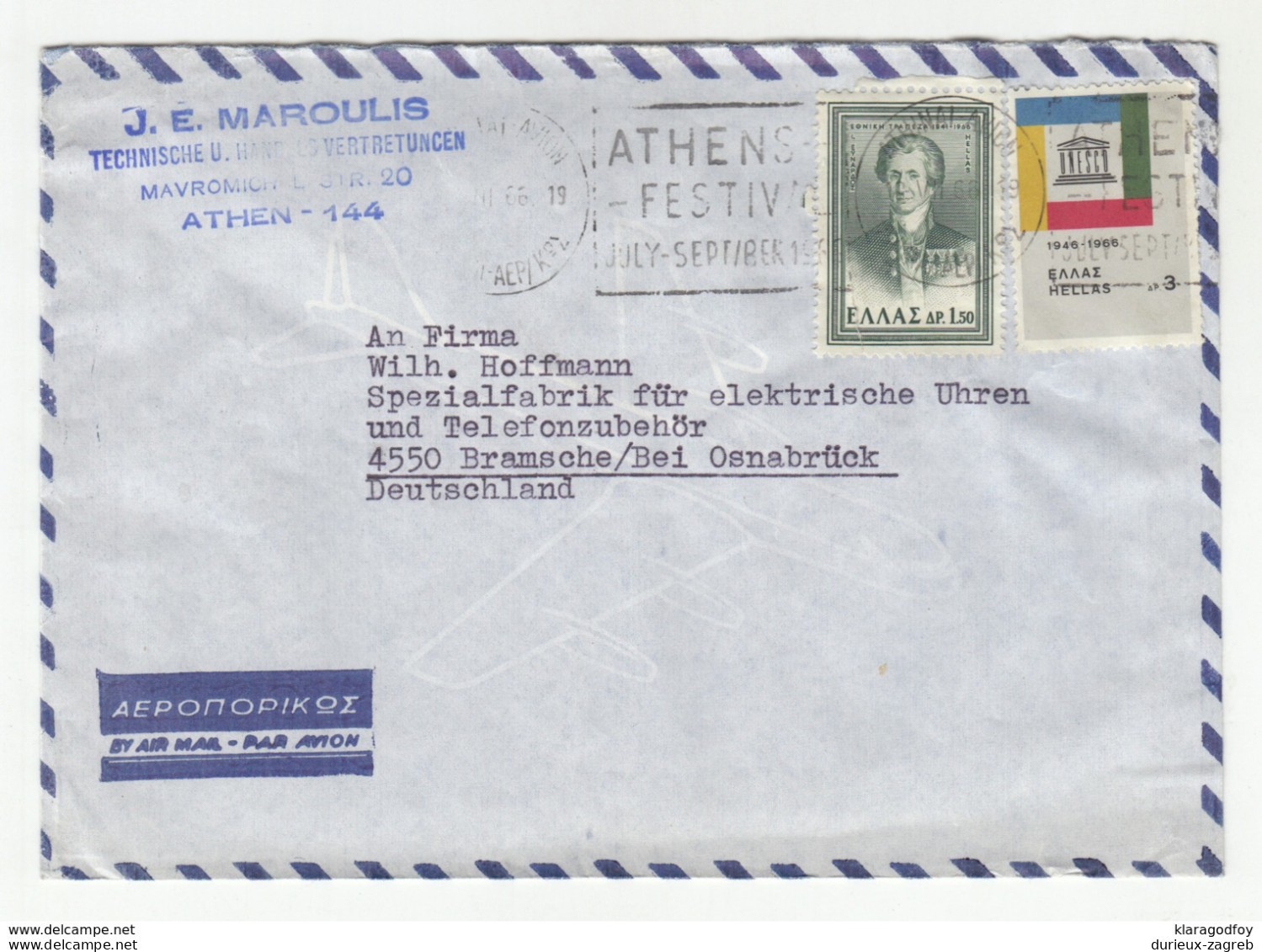 Greece Air Mail Letter Cover Travelled 1966 To Germany B190922 - Autres & Non Classés