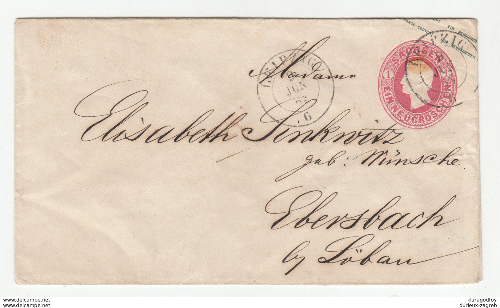Sachsen Postal Stationery Letter Cover Travelled 1869 Leipzig To Löbau B190715 - Sachsen