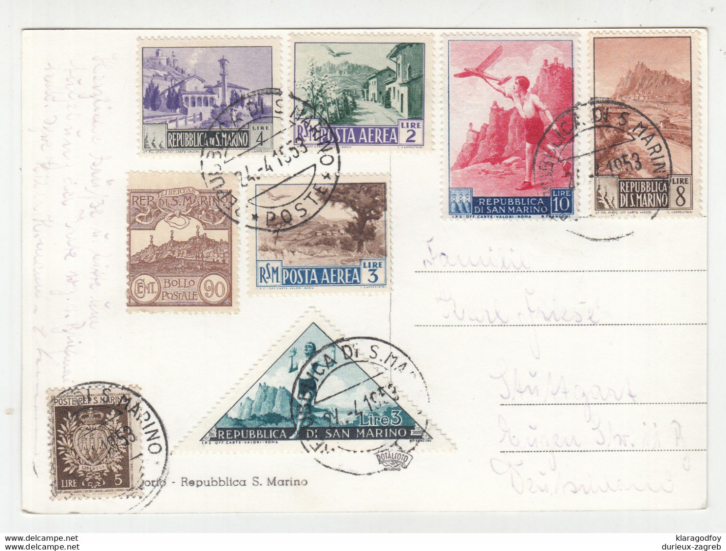 San Marino 2 Multifranked Postcards Posted 1953/57 To Germany B210301 - Covers & Documents