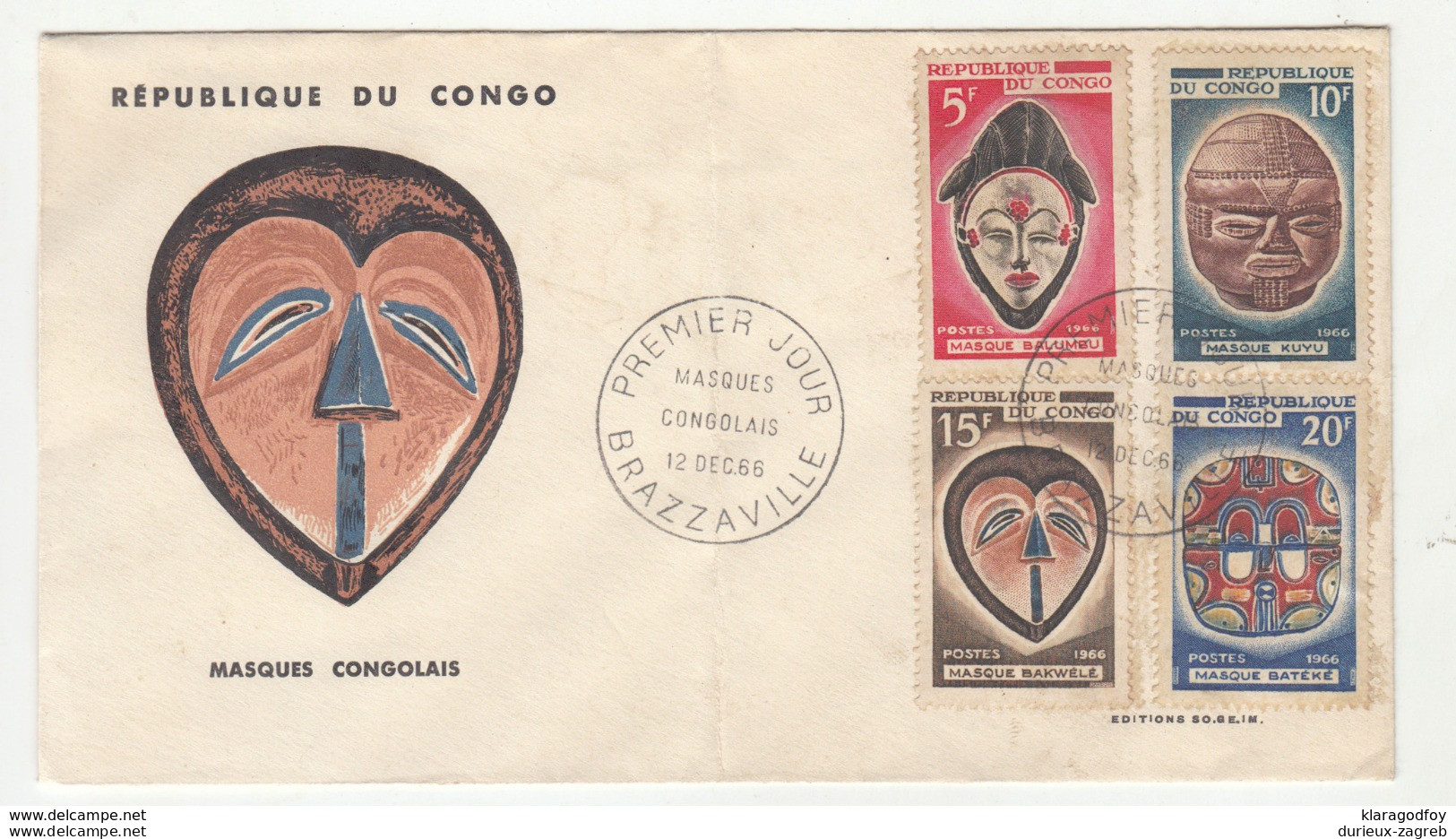 Congo Brazzaville 1966 Masques Congolais FDC B191003 - FDC