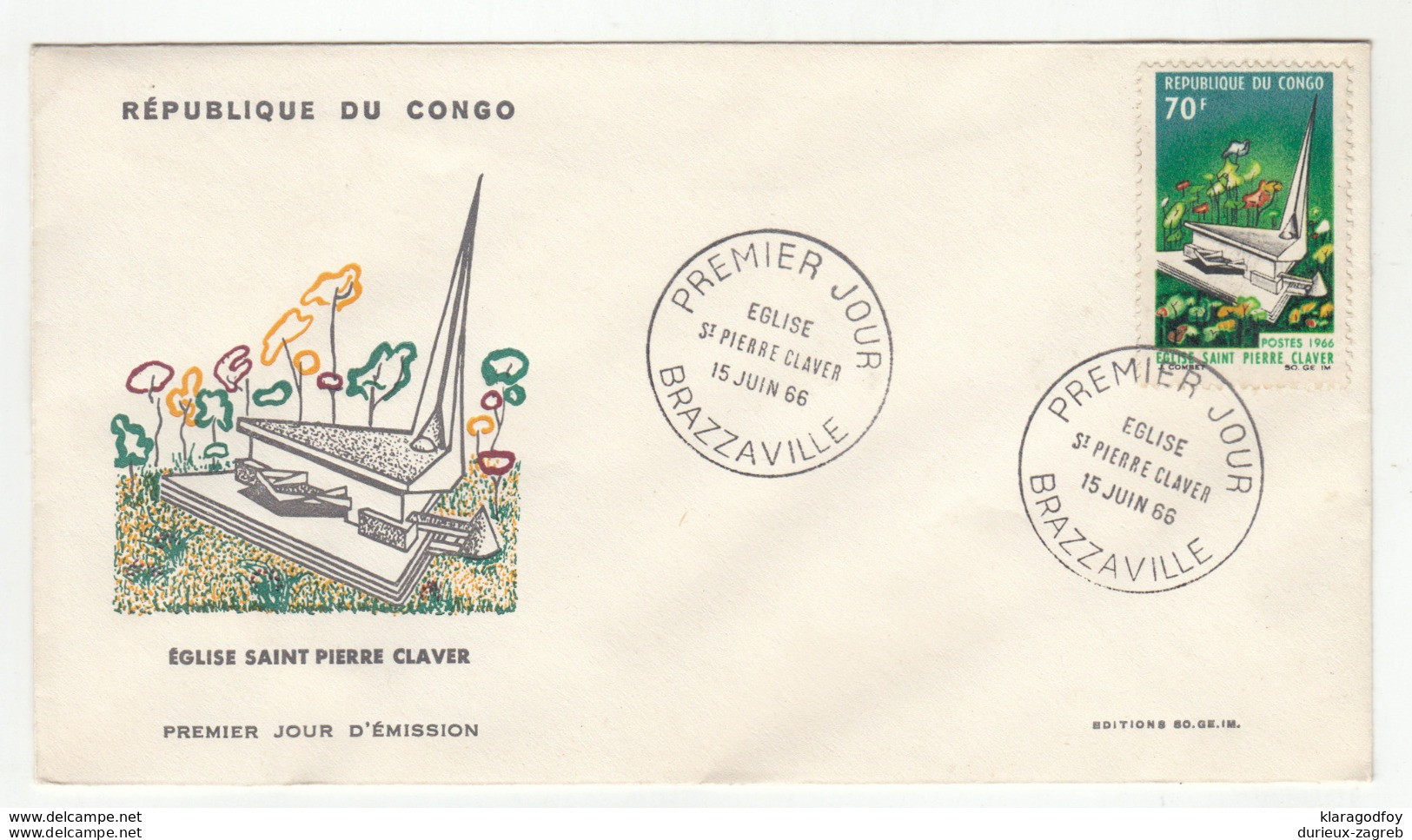 Congo Brazzaville 1966 Eglise Saint Pierre Claver FDC B191003 - FDC