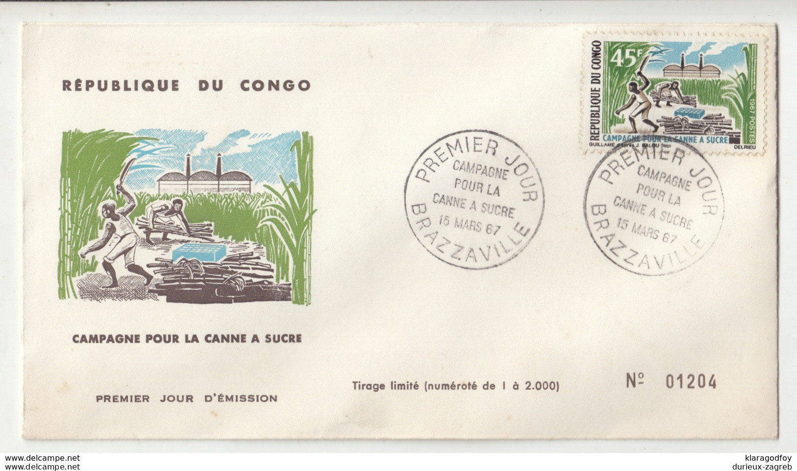 Congo Brazzaville 1967 Campagne Pour La Canne A Sucre FDC B191003 - FDC