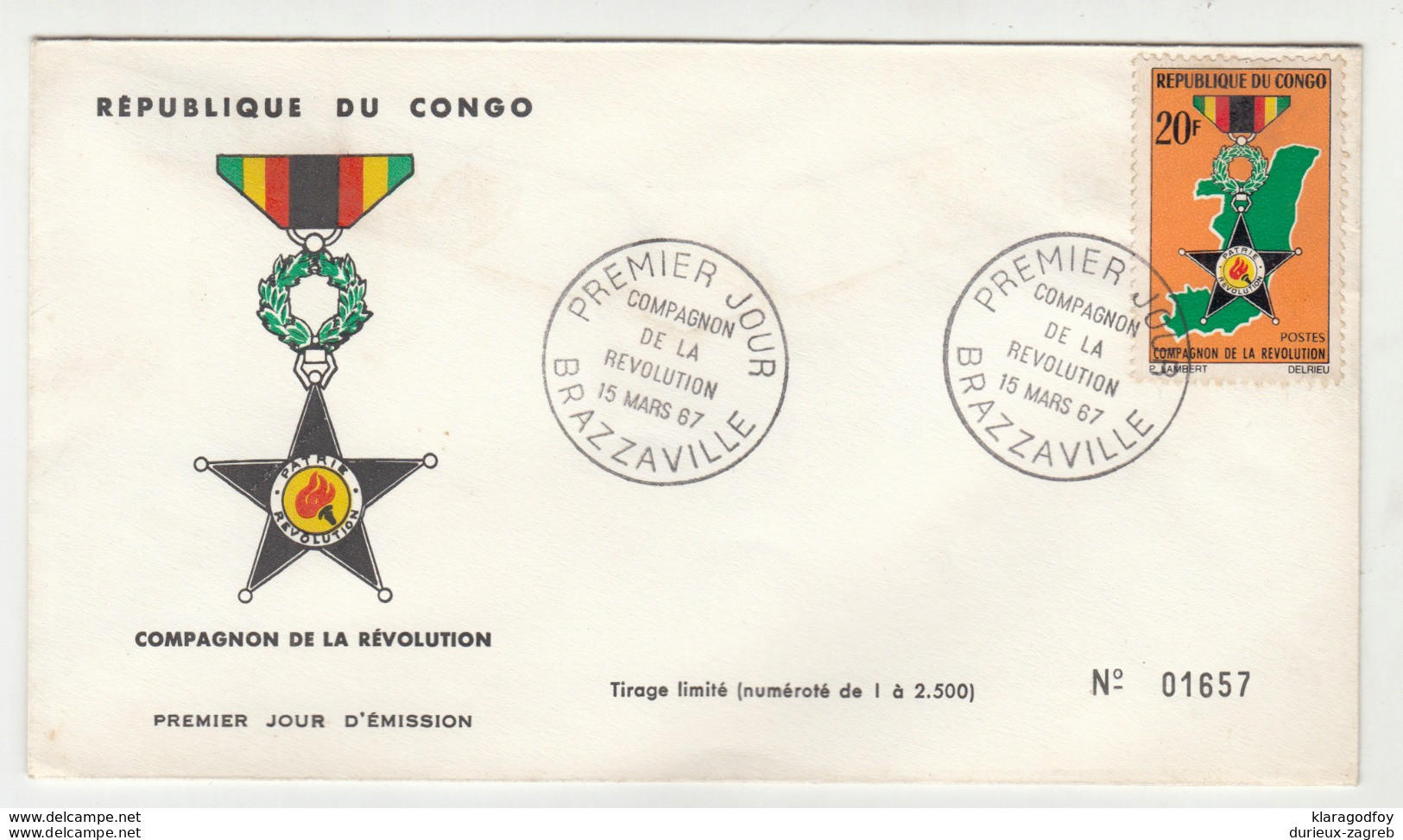 Congo Brazzaville 1967 Compagnon De La Revolution FDC B191003 - FDC