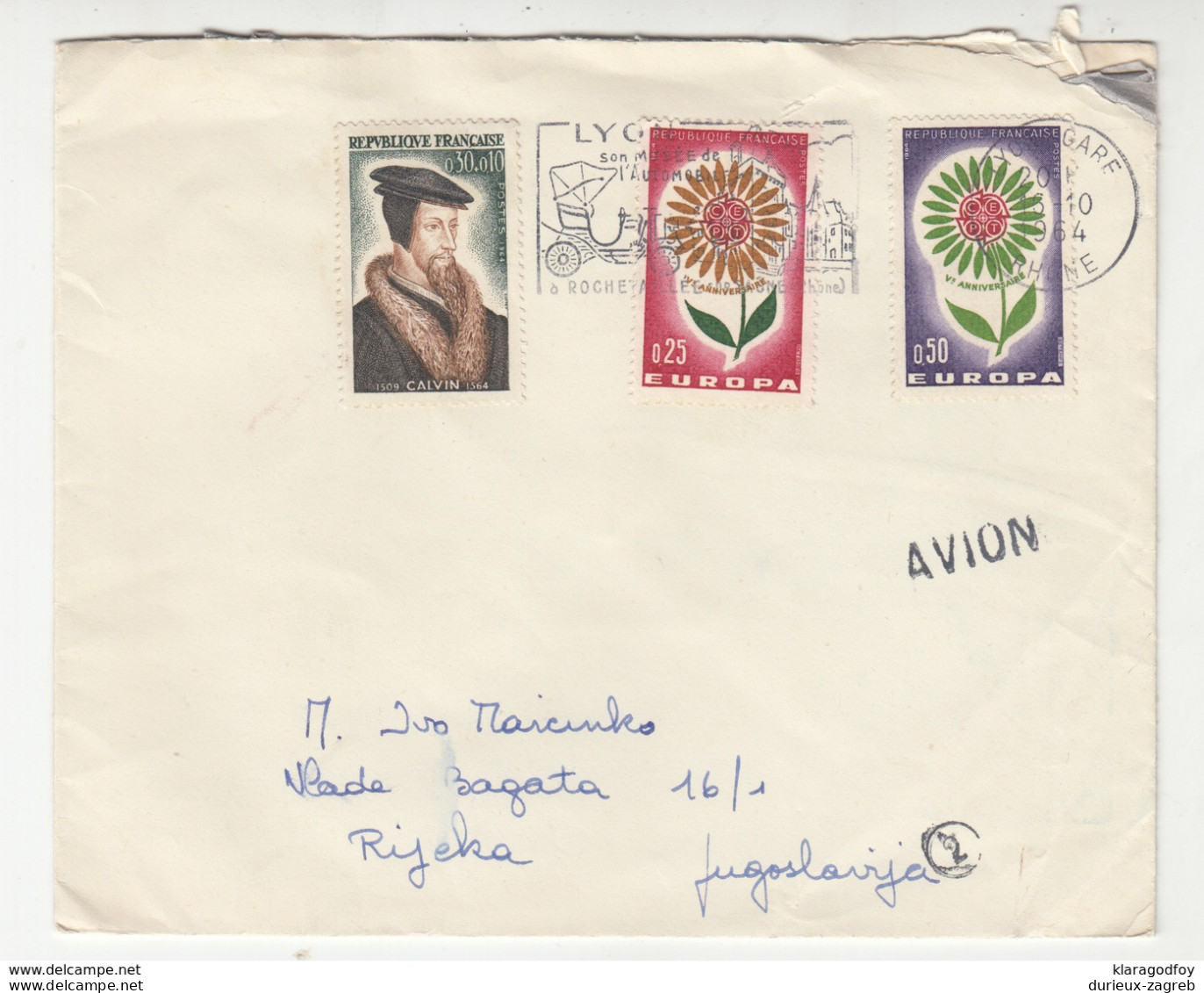 France 1964 Europa CEPT Stamps On Letter Cover Travelled Lyon (SLOGAN POSTMARK) To Rijeka B190501 - 1964