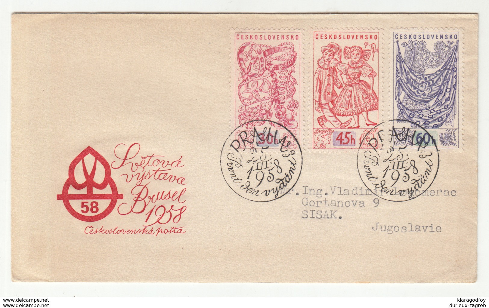 Czechoslovakia, 1958 Brussels International Exhibition Full Series On Two FDC's Travelled B190320 - 1958 – Brussel (België)