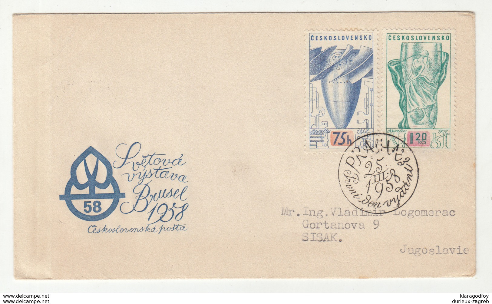 Czechoslovakia, 1958 Brussels International Exhibition Full Series On Two FDC's Travelled B190320 - 1958 – Brüssel (Belgien)