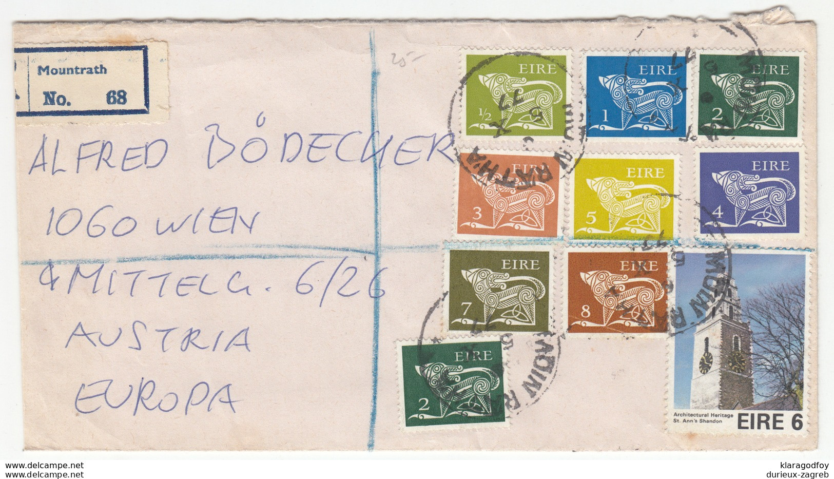 Ireland Multifranked Registered Letter Cover Travelled 1977 Mountrath To Austria B170925 - Storia Postale