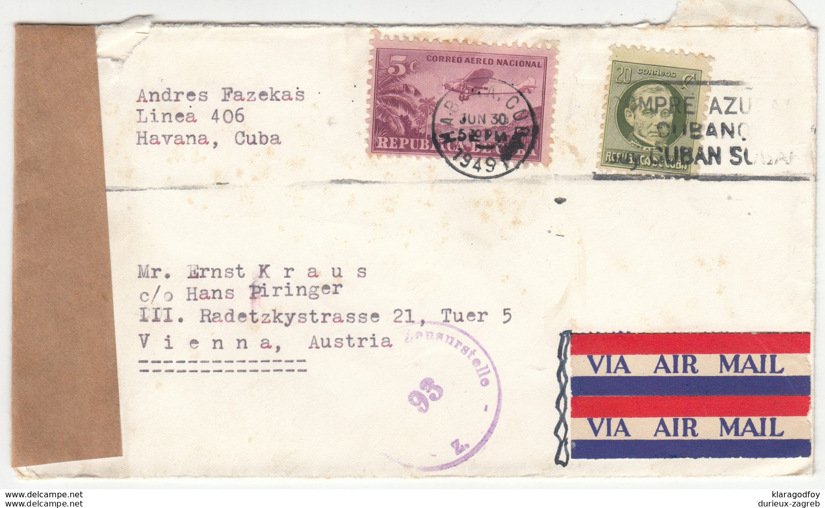 Cuba Censored Air Mail Letter Travelled 1949 To Austria B170925 - Poste Aérienne