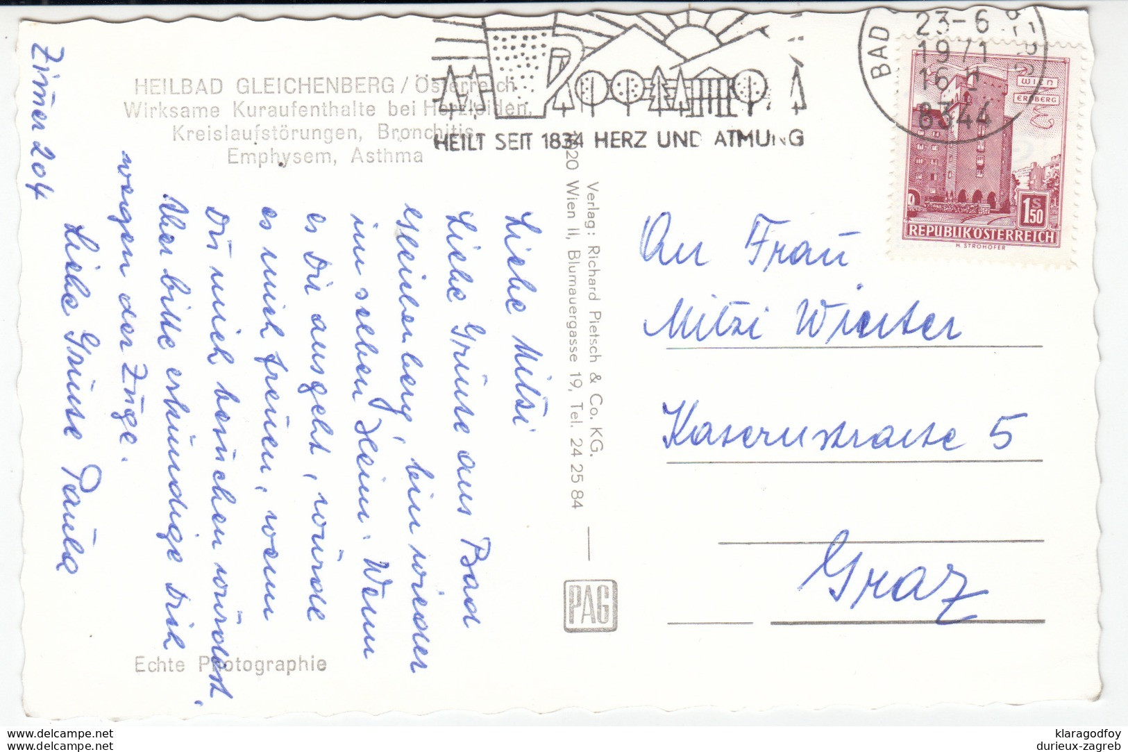 Bad Gleichenberg Old Postcard Travelled 1971 B170915 - Bad Gleichenberg