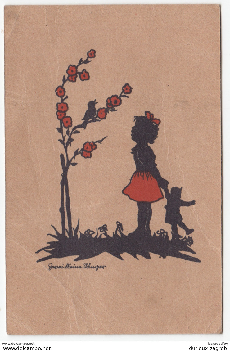 Bird And Girl With A Doll Old Postcard Feldpost Marburg/Drau (Maribor) Travelled 1944 B170915 - Silhouettes