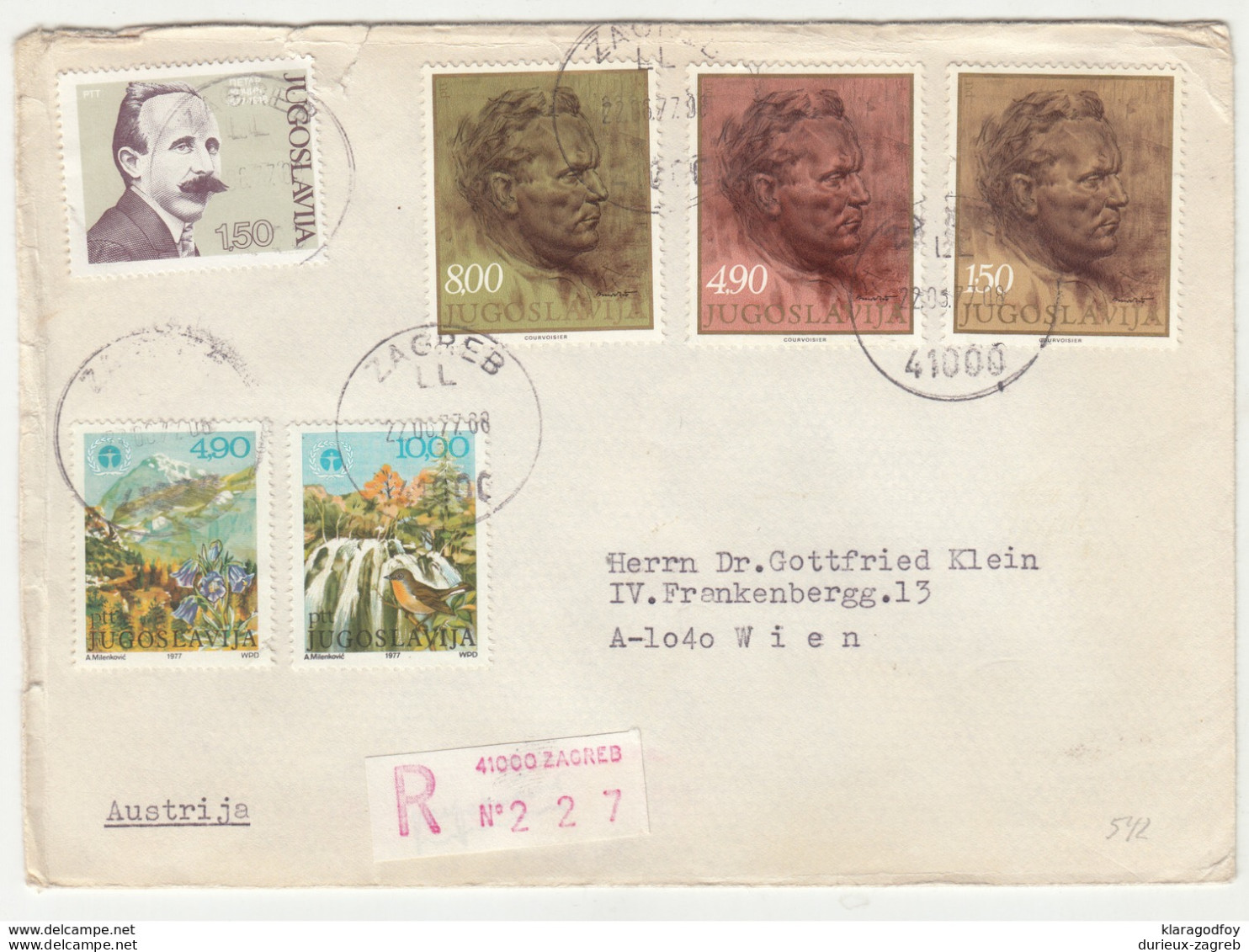 Yugoslavia Multifranked Letter Cover Travelled Registered 1977 Zagreb To Wien B190720 - Covers & Documents