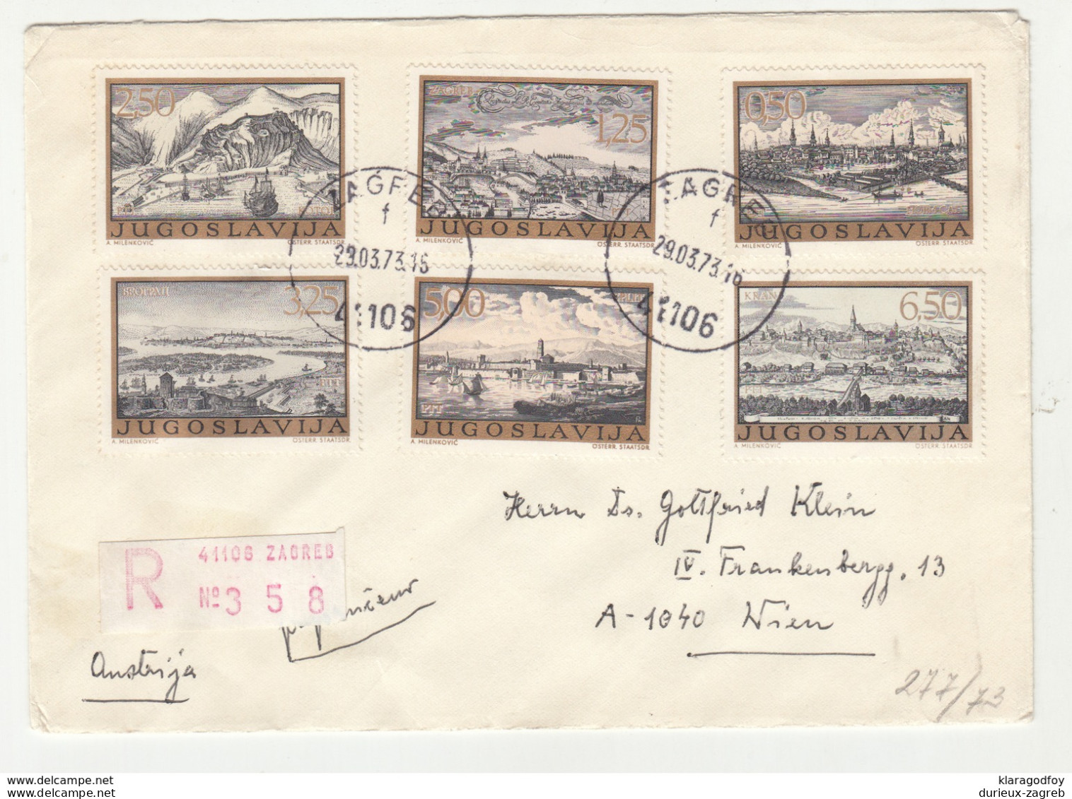 Yugoslavia Multifranked Letter Cover Travelled Registered 1973 Zagreb To Wien B190720 - Brieven En Documenten