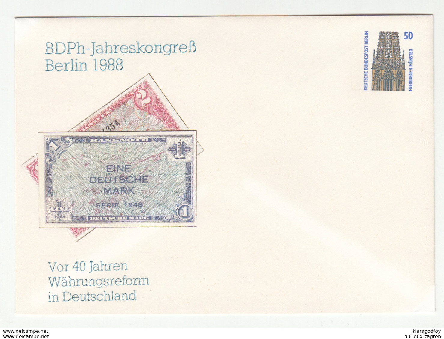 Germany BDPh-Jahreskongreß Berlin 1988 Währungsreform Illustrated Postal Stationery Letter Cover Unused B200510 - Private Covers - Mint