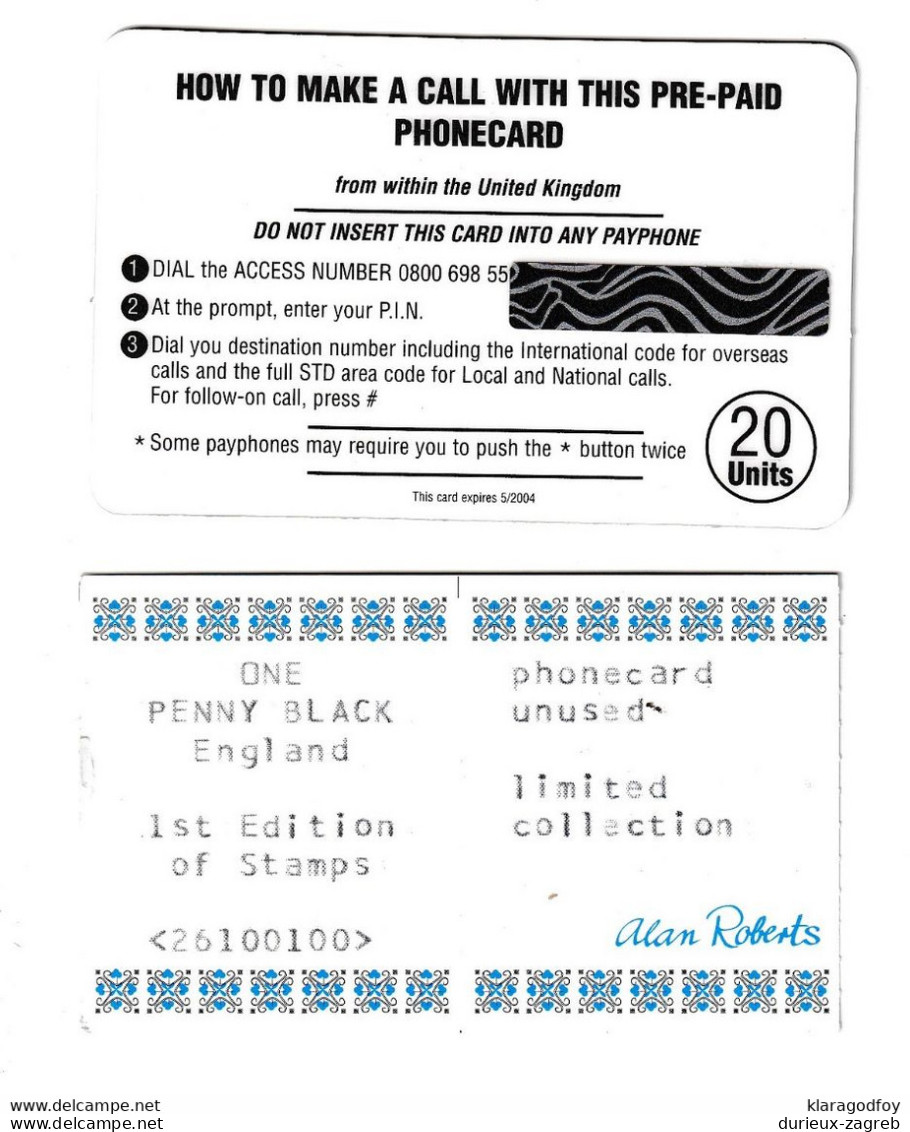 United Kingdom The First Eidition Of Postage Stamps Penny Black Phonecard Unused B210915 - Francobolli & Monete