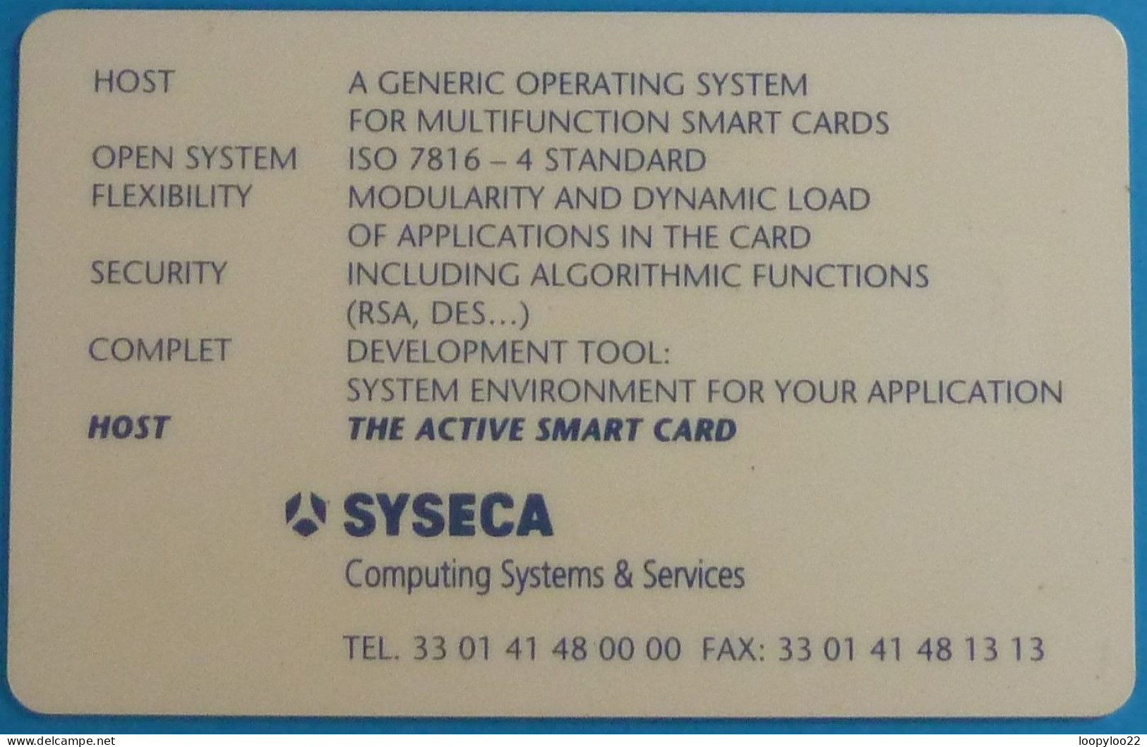 FRANCE - Chip - Smart Card - SYSECA Computing Systems & Services - VF Used - Autres & Non Classés