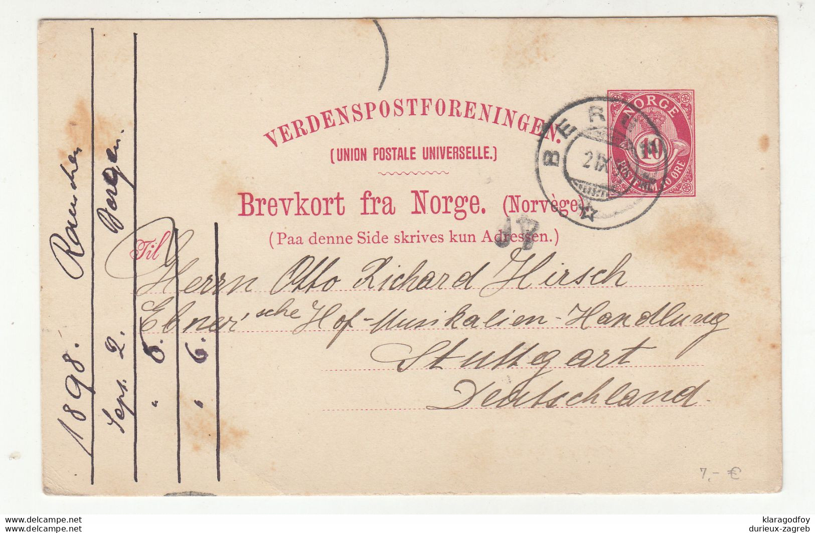 Norge Postal Stationery Postcard  Brevkort Posted 1898 Bergen Pmk B210725 - Entiers Postaux